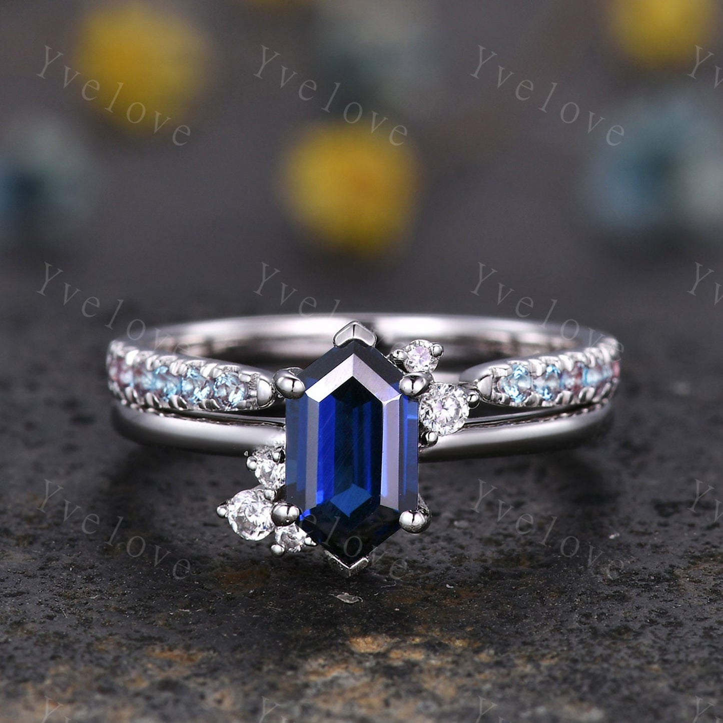 Unique Alexandrite Open Gap Ring,Open End Claw Wedding Band 14K White Gold Alexandrite Wedding Band Stackable Band Matching Ring for Her