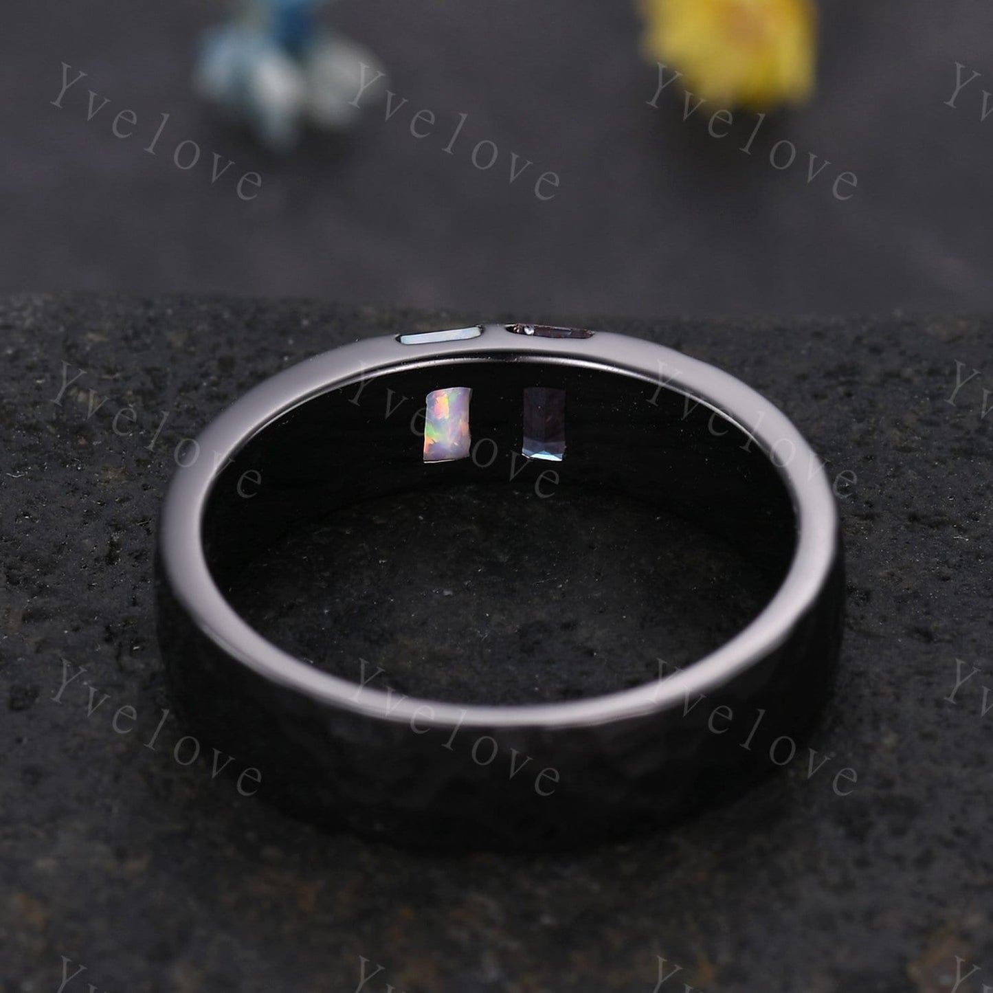 Custom order for Stephanie, 7mm band width and with a natural white sapphire and lab blue sapphire, Silver