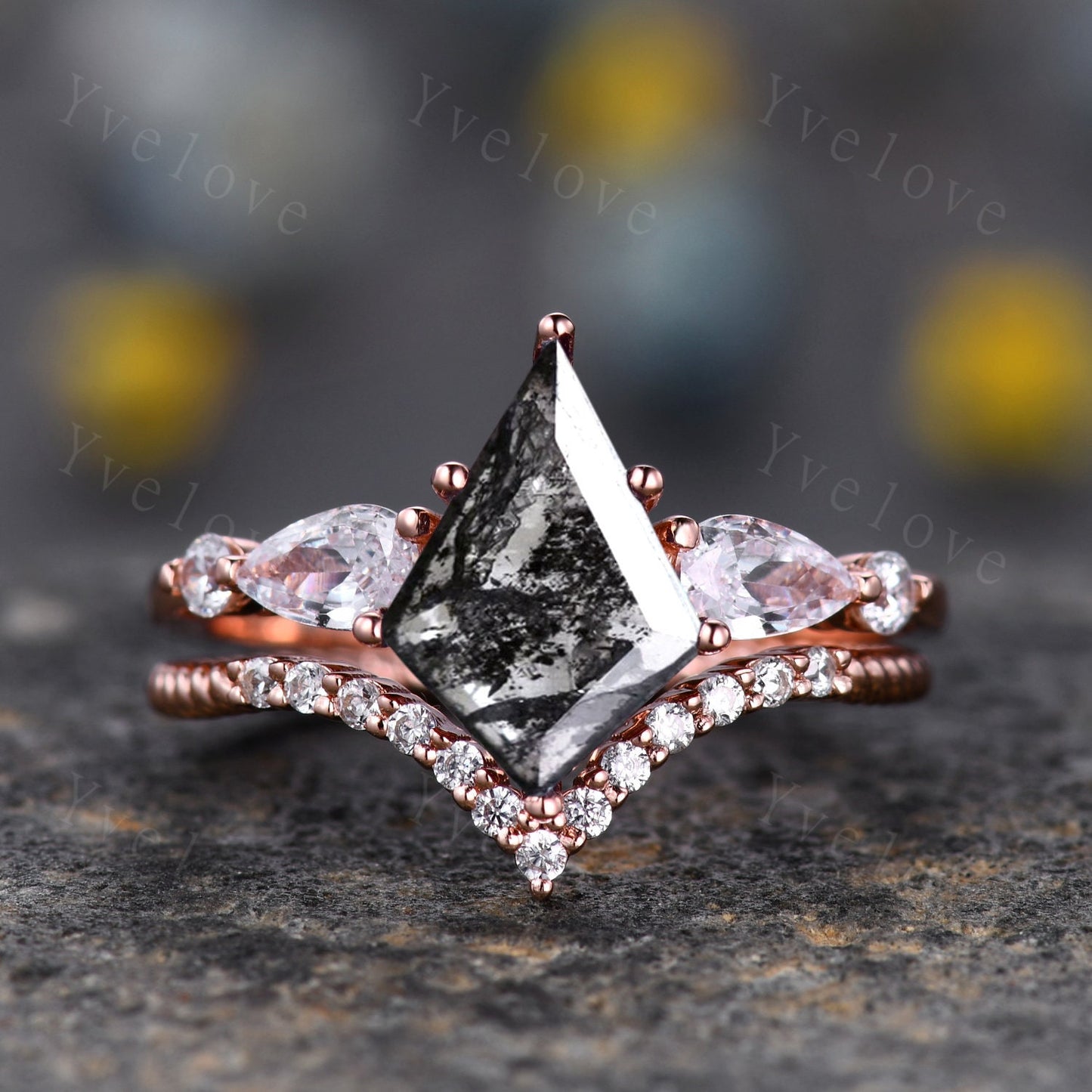 Retro Kite Cut Salt and Pepper Diamond Ring,Gray Diamond Engagement Ring,Moissanite Promise Ring,Women Bridal Ring Anniversary Gift For Her