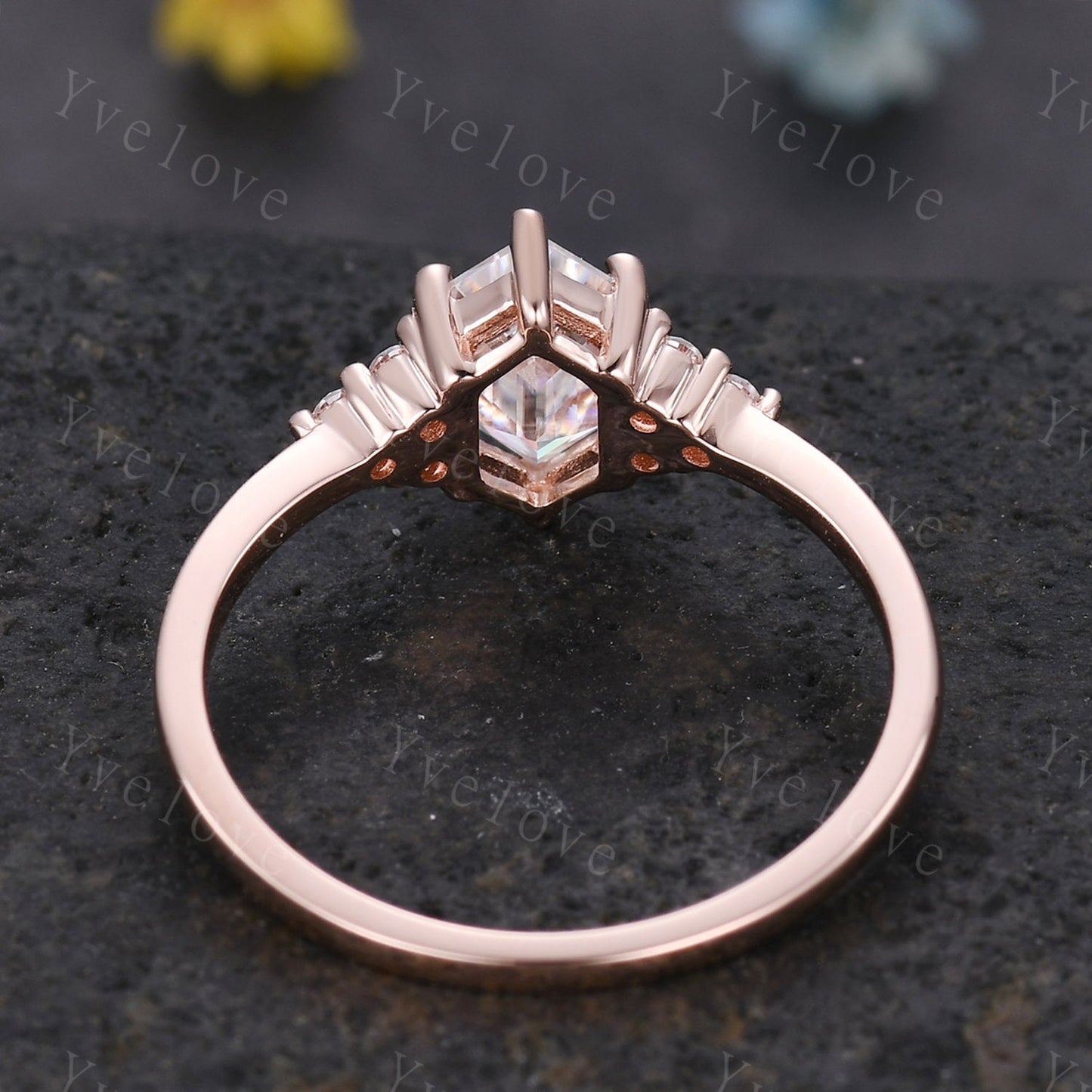 Retro hexagon Moissanite Ring,Vintage Moissanite Ring,Unique Diamond Engagement Ring,Rose Gold Promise Ring,Anniversary Ring Gift For Her