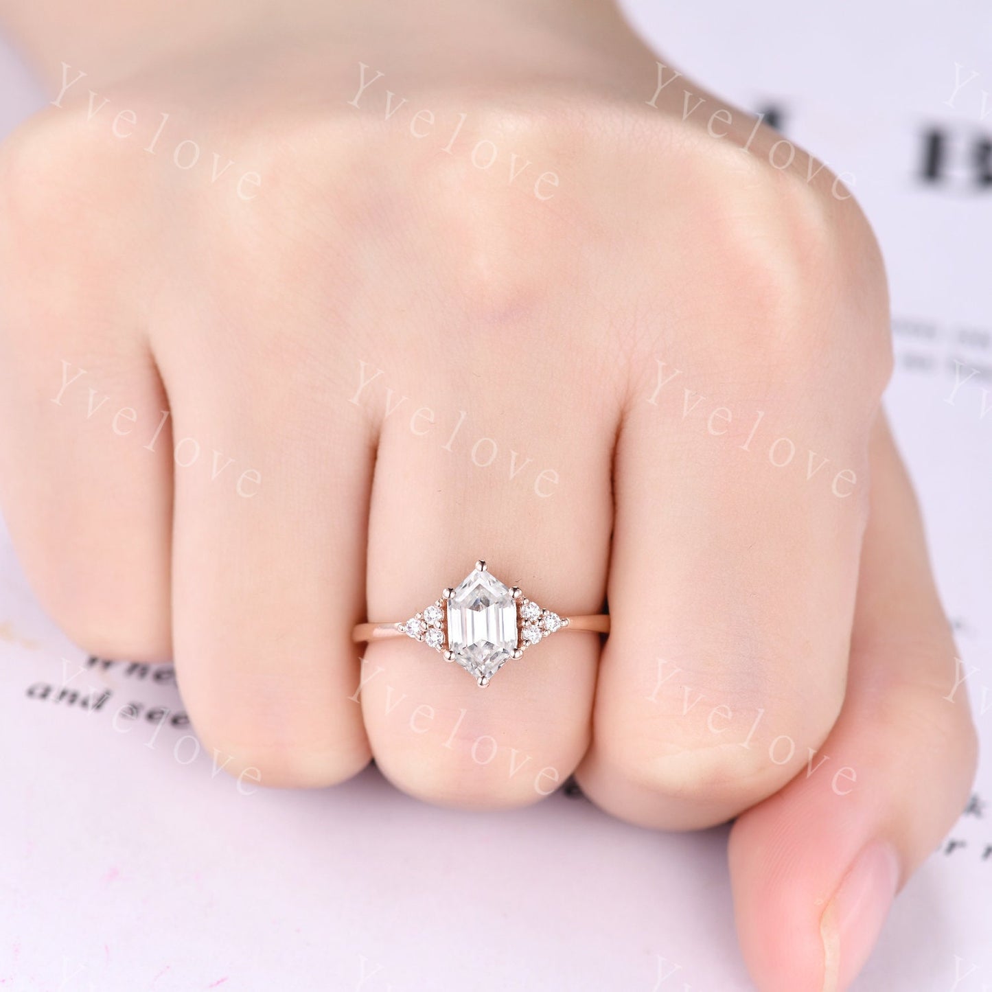 Retro hexagon Moissanite Ring,Vintage Moissanite Ring,Unique Diamond Engagement Ring,Rose Gold Promise Ring,Anniversary Ring Gift For Her