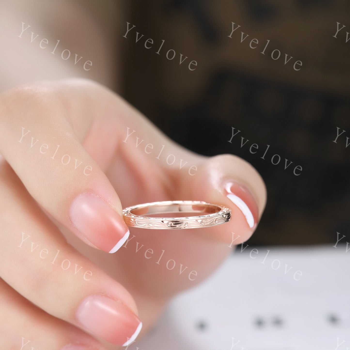 14k Plain Gold Ring Rose Gold Filigree Milgrain Edge Wedding Band Stacking Matching Band Retro Vintage Anniversary Ring Gift for Her