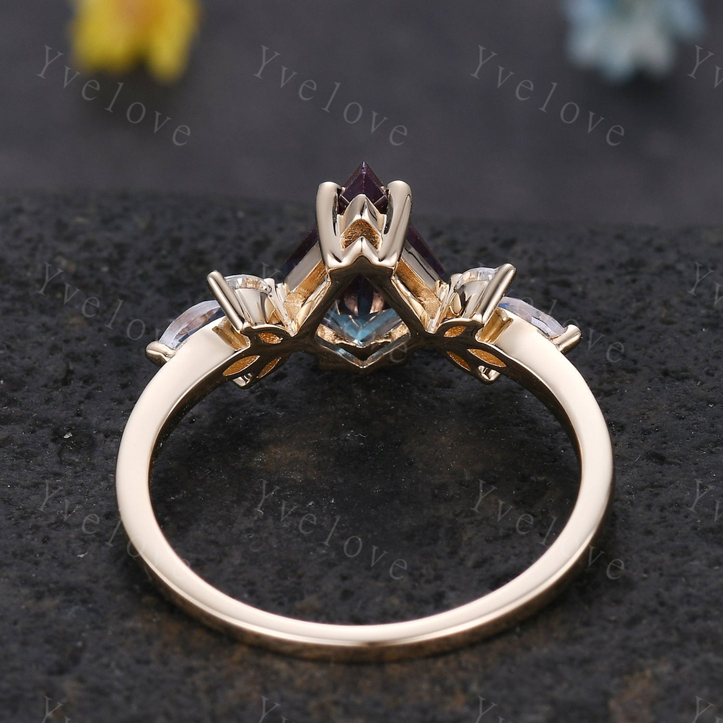 Art Deco Kite Alexandrite Engagement Ring,Unique Bridal Ring,Marquise Moonstone Ring,Moissanite Ring For Women,Rose Gold Band Silver Ring