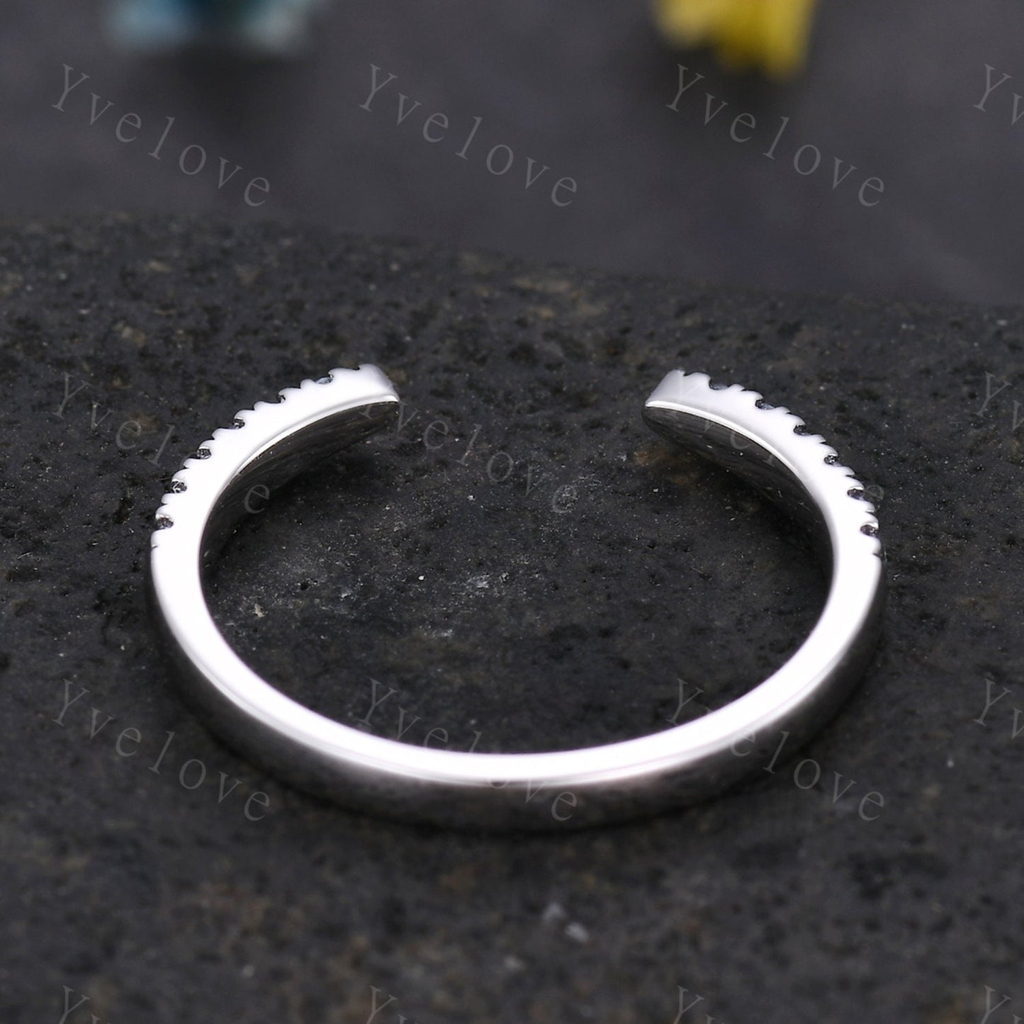 Unique Alexandrite Open Gap Ring,Open End Claw Wedding Band 14K White Gold Alexandrite Wedding Band Stackable Band Matching Ring for Her