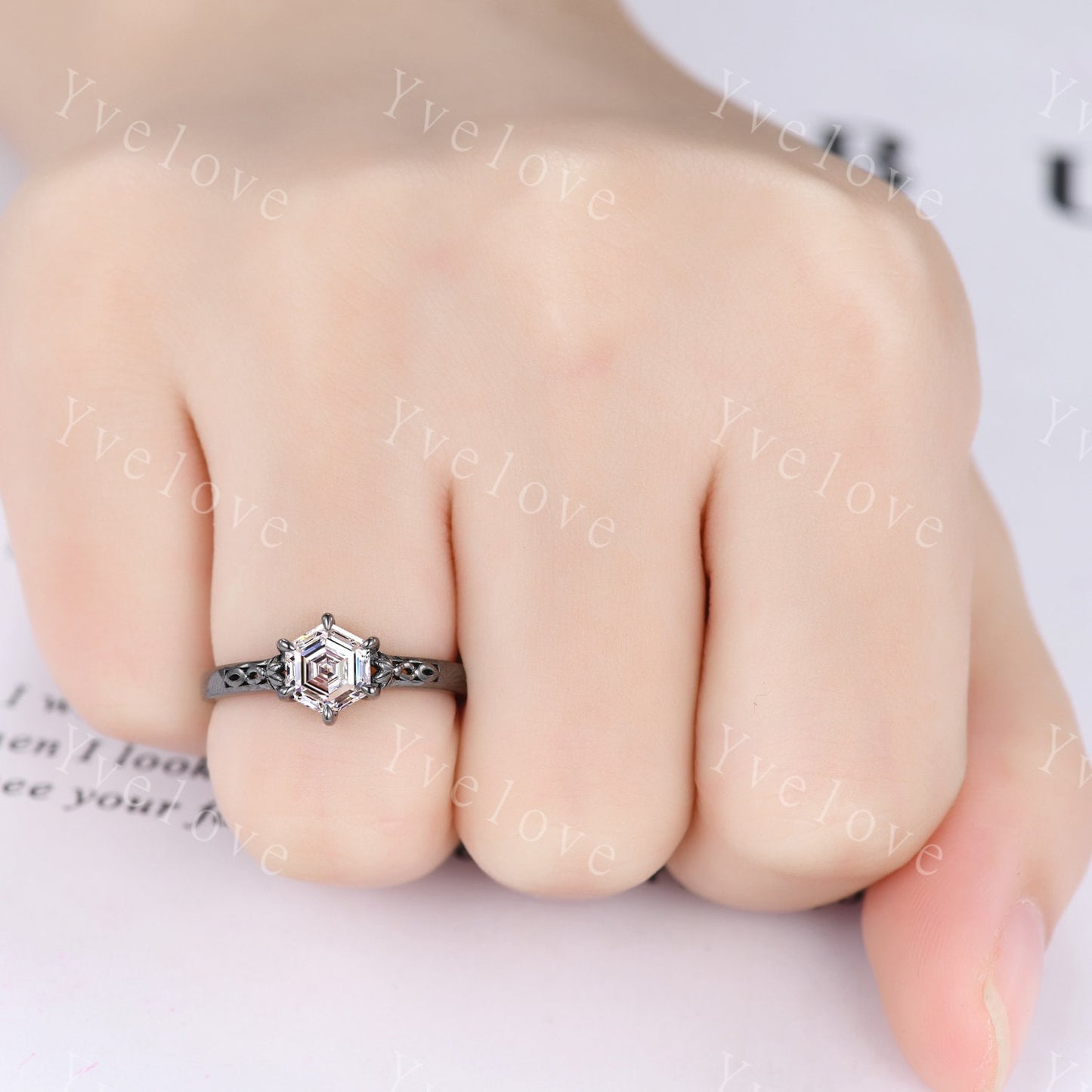 Hexagon Shaped Moissanite Engagement Ring Set 925 Silver Vintage Moissanite Wedding Ring Enhancer Band Art Deco Bridal  Ring Set For Women