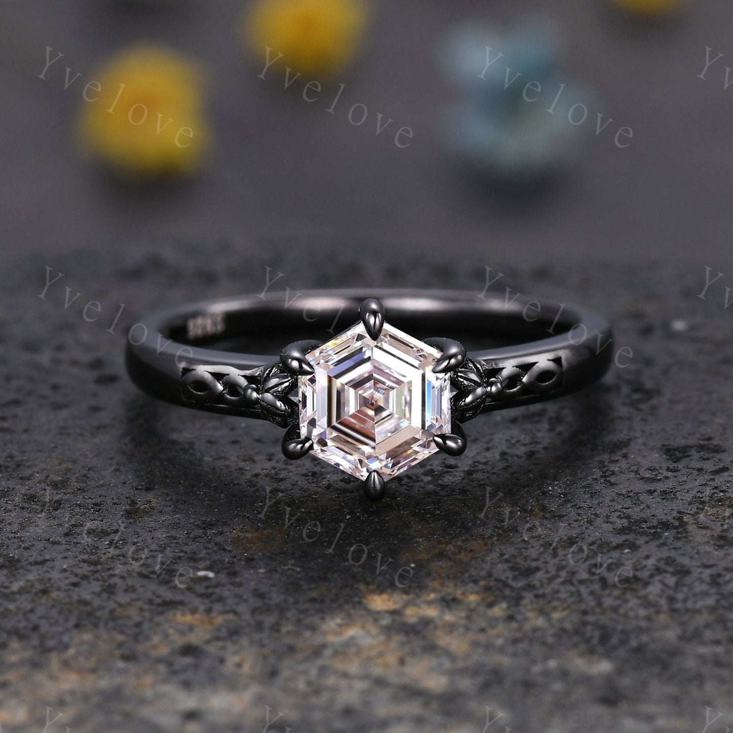 Hexagon Shaped Moissanite Engagement Ring Set 925 Silver Vintage Moissanite Wedding Ring Enhancer Band Art Deco Bridal  Ring Set For Women