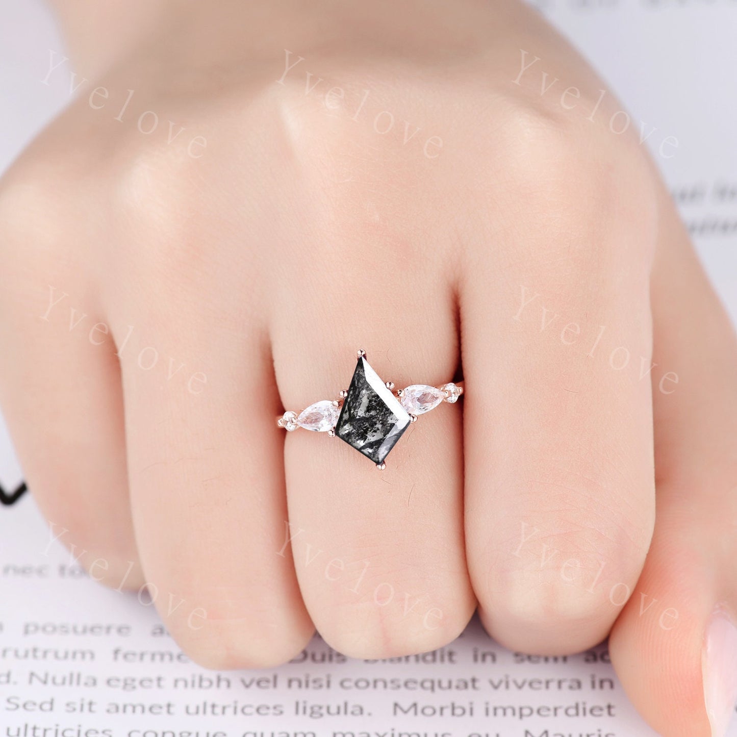 Retro Kite Cut Salt and Pepper Diamond Ring Set,Grey Diamond Engagement Ring,Moissanite Promise Ring,Bridal Anniversary Ring Gift For Her