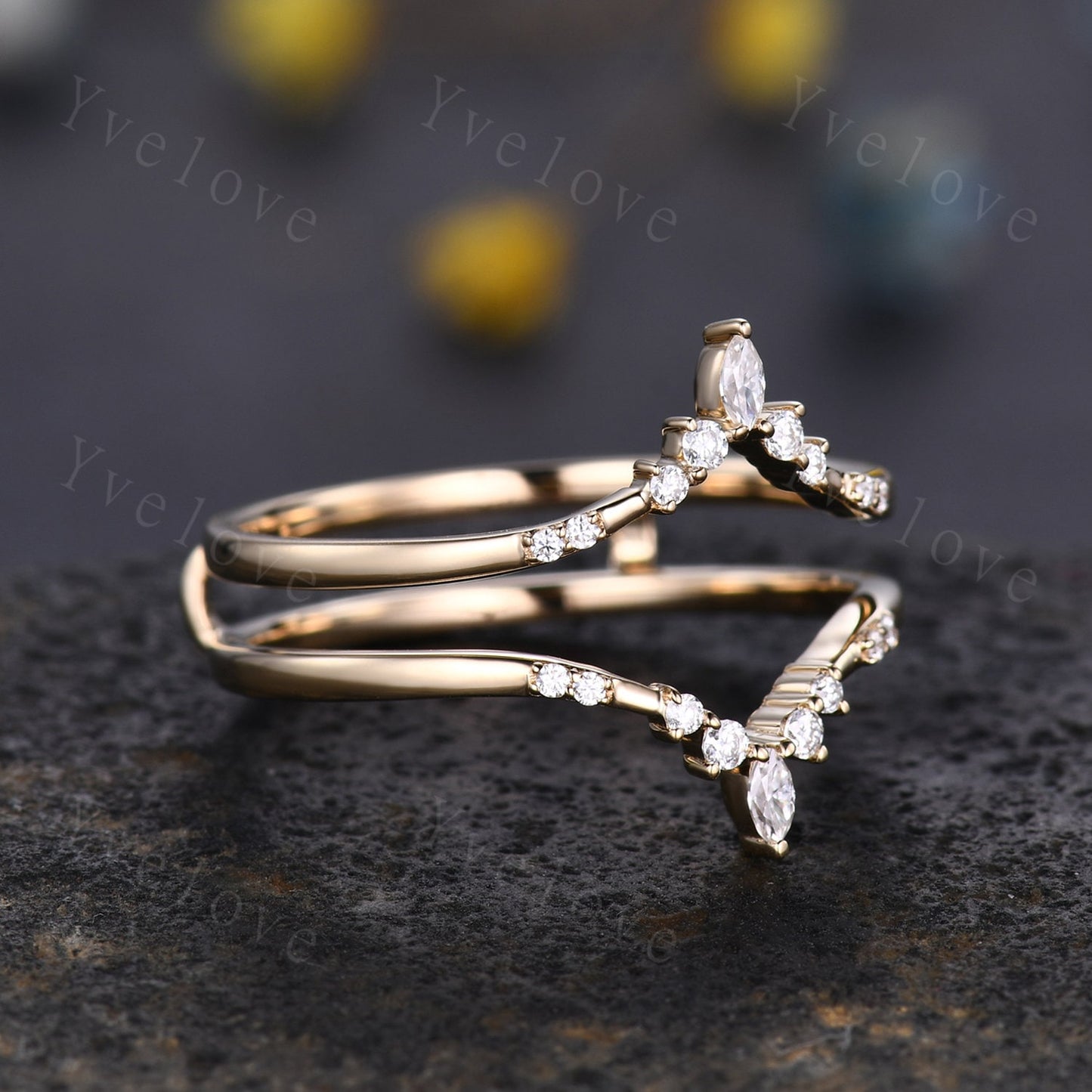 Dainty Moissanite wedding band V Curved Diamond wedding band Enhancer Band Rose gold Stacking Matching Band Bridal Promise Anniversary Gift