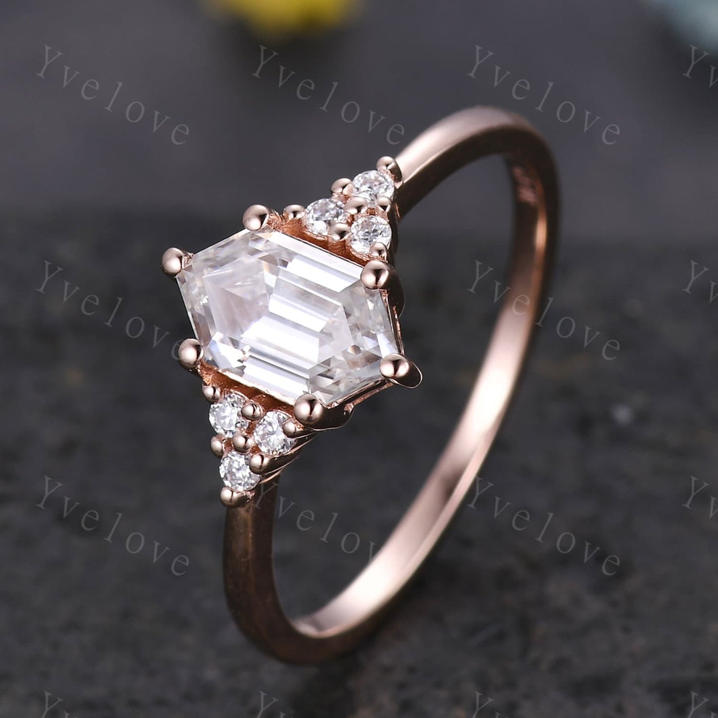Retro hexagon Moissanite Ring,Vintage Moissanite Ring,Unique Diamond Engagement Ring,Rose Gold Promise Ring,Anniversary Ring Gift For Her