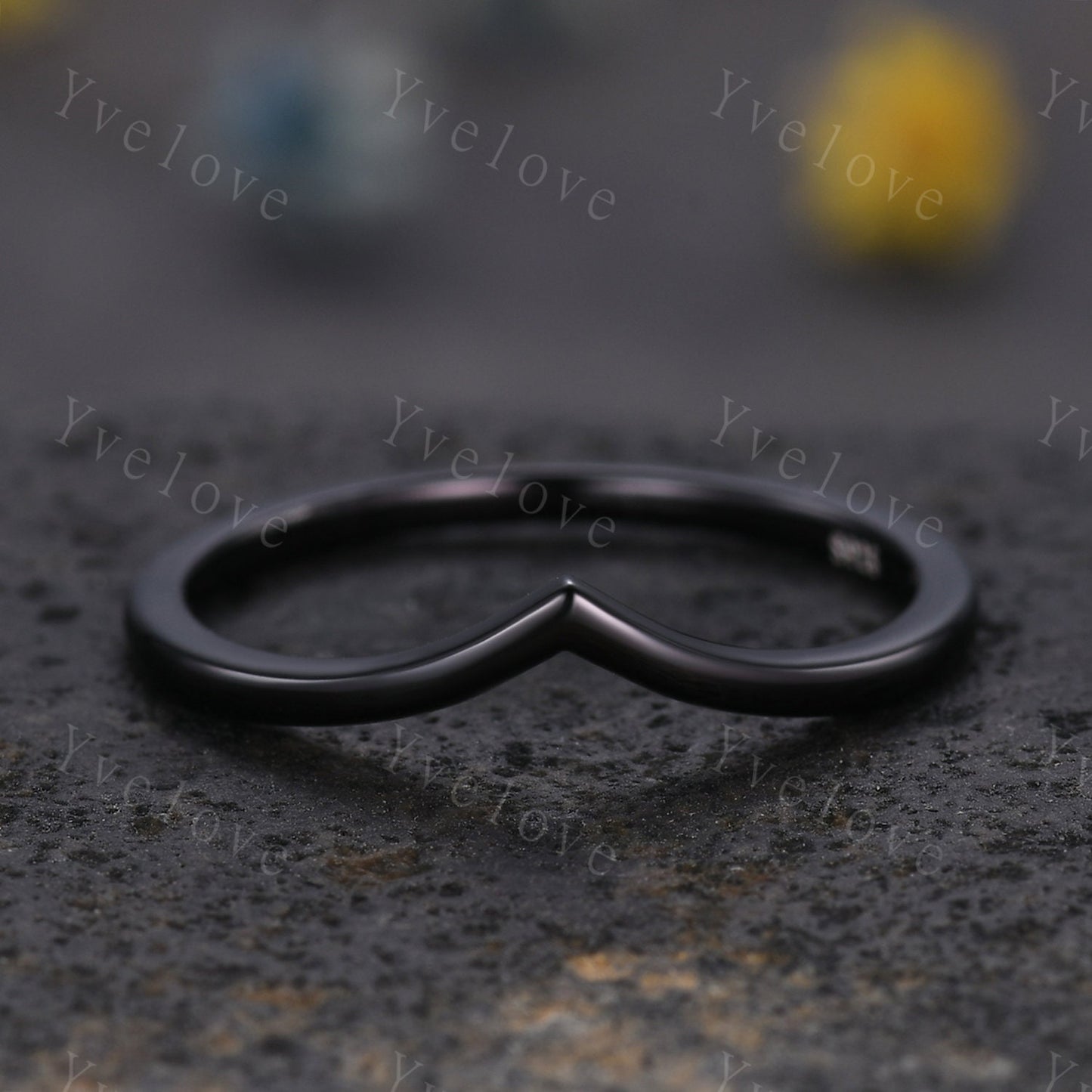 Art Deco 14K Black Gold Curved Wedding Band,Vintage Retro Matching Band,Black Gold Plated Ring,Women Stacking Band Dainty Bridal Ring Gift