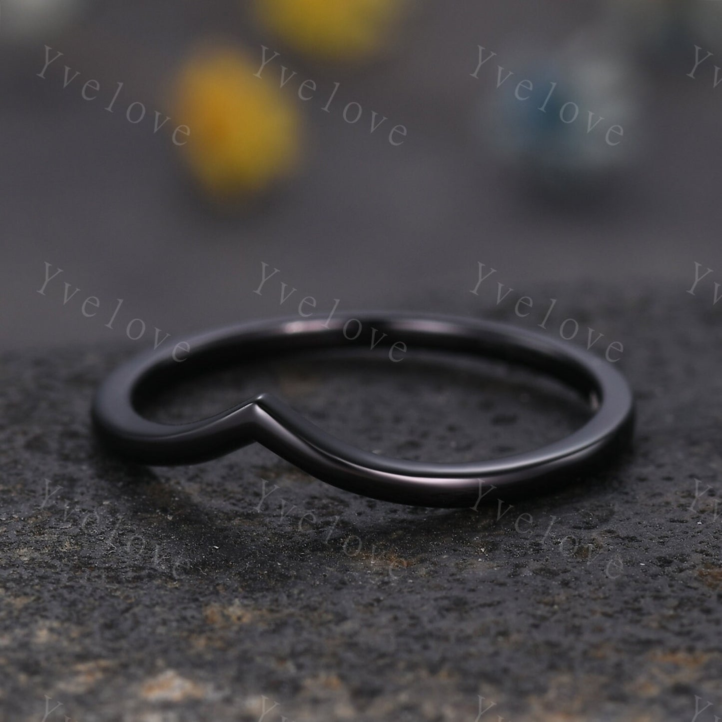 Art Deco 14K Black Gold Curved Wedding Band,Vintage Retro Matching Band,Black Gold Plated Ring,Women Stacking Band Dainty Bridal Ring Gift