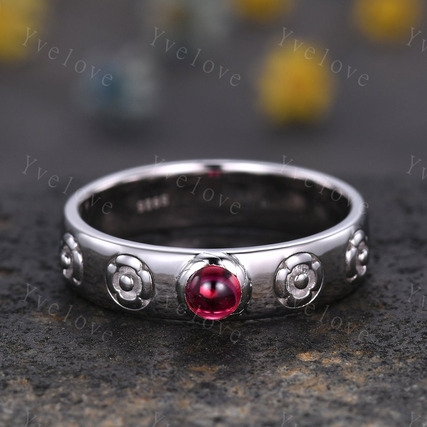 Howls Moving Castle Ring 4mm Round Natural Red Ruby Wedding Band S925 Silver Ring Howl's Ring Sophie's Ring Stacking Matching Band Gift