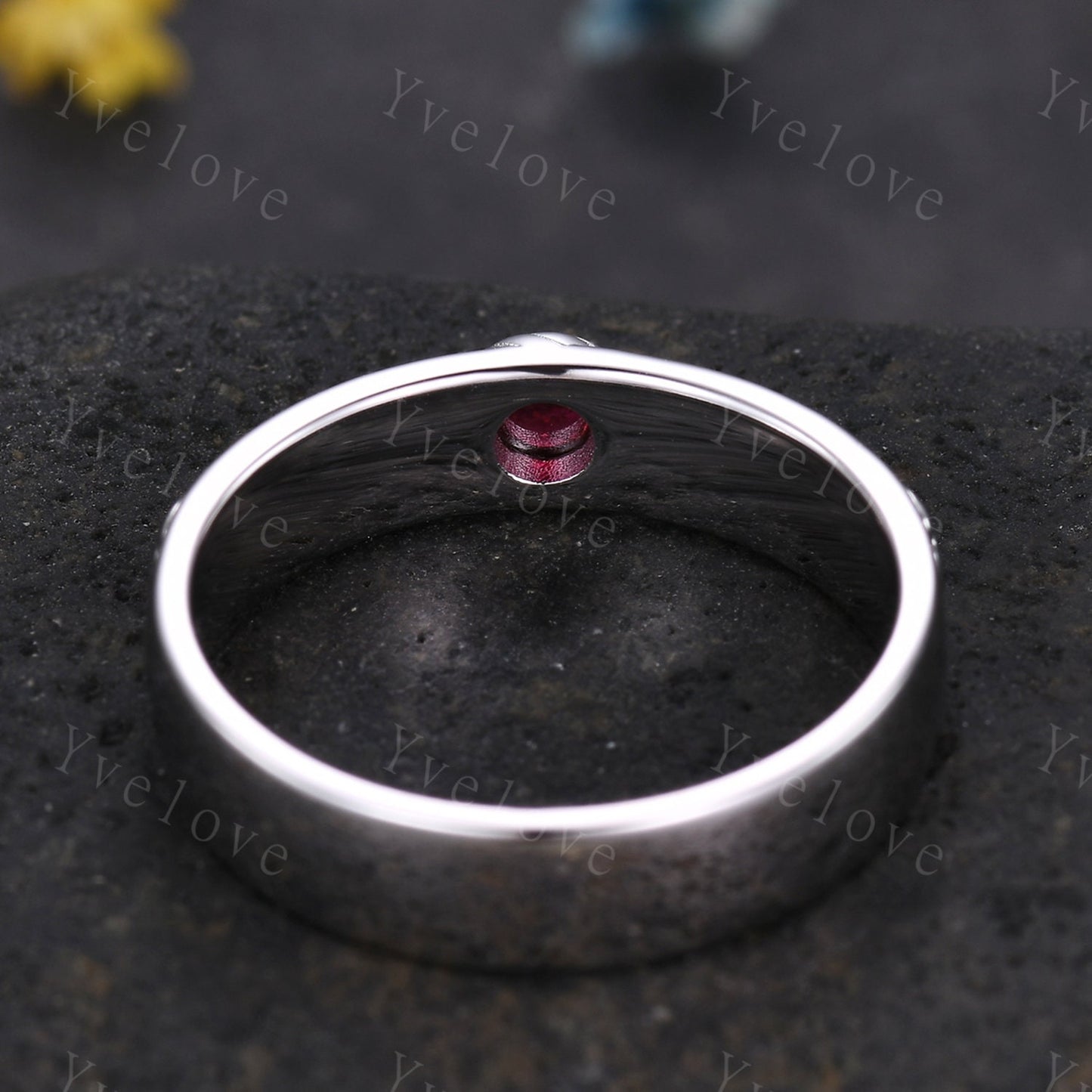 Howls Moving Castle Ring 4mm Round Natural Red Ruby Wedding Band S925 Silver Ring Howl's Ring Sophie's Ring Stacking Matching Band Gift