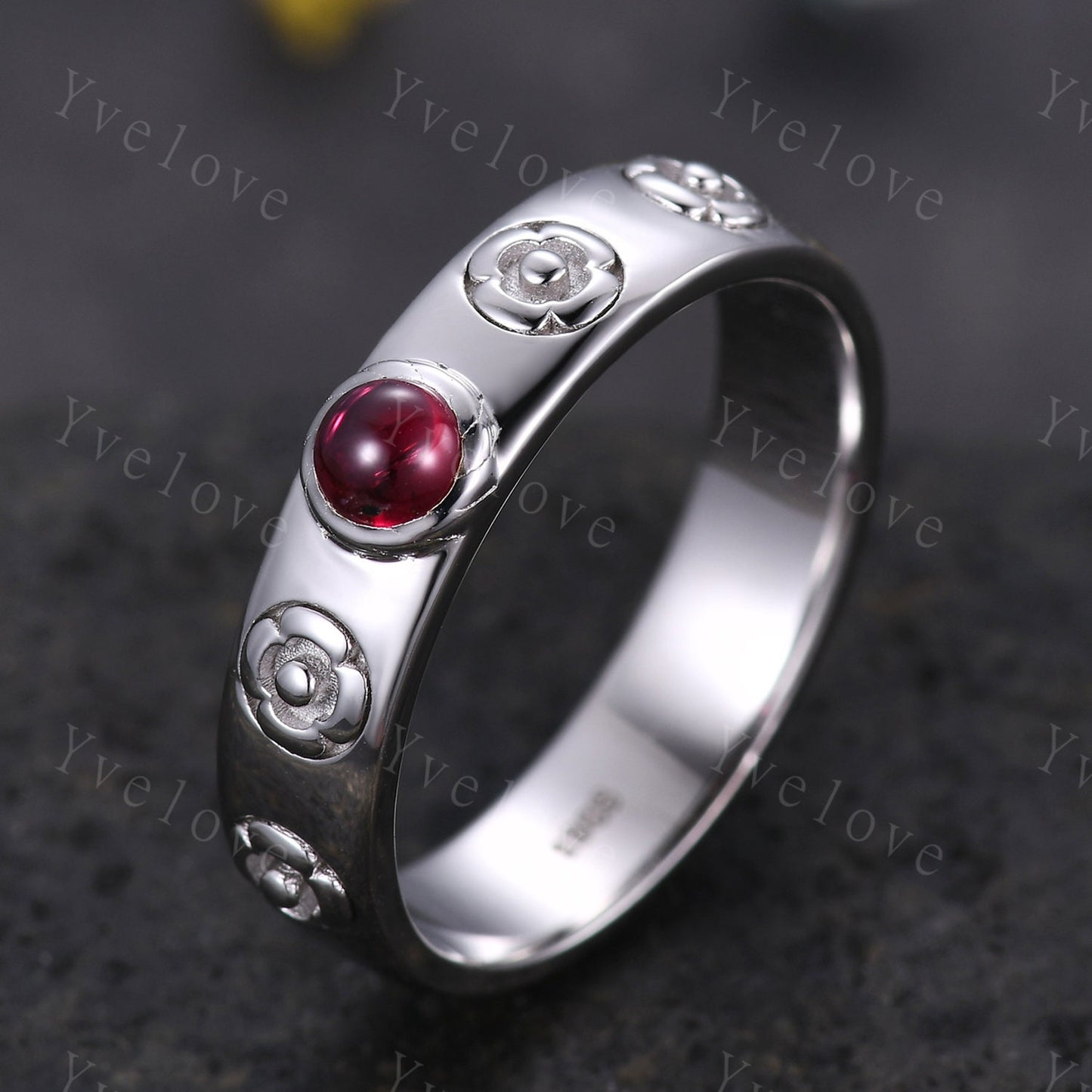 Howls Moving Castle Ring 4mm Round Natural Red Ruby Wedding Band S925 Silver Ring Howl's Ring Sophie's Ring Stacking Matching Band Gift