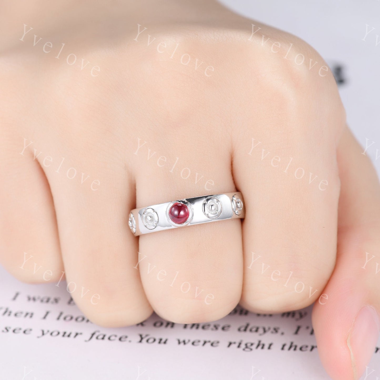 Howls Moving Castle Ring 4mm Round Natural Red Ruby Wedding Band S925 Silver Ring Howl's Ring Sophie's Ring Stacking Matching Band Gift
