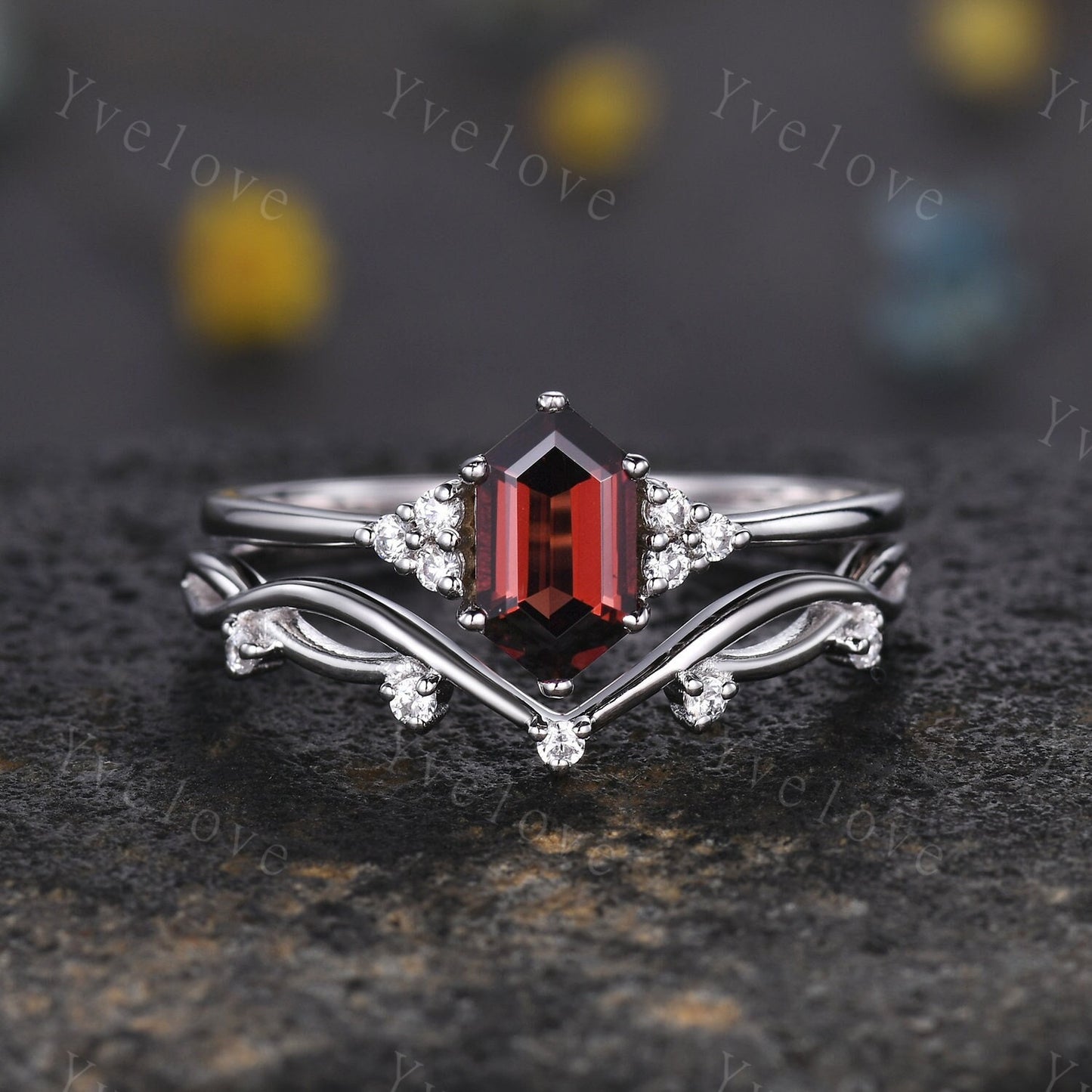 Retro Long hexagon Garnet Ring,Vintage Sterling Silver Ring,Unique Red Garnet Engagement Ring,Promise Ring,January birthday Gift For Her