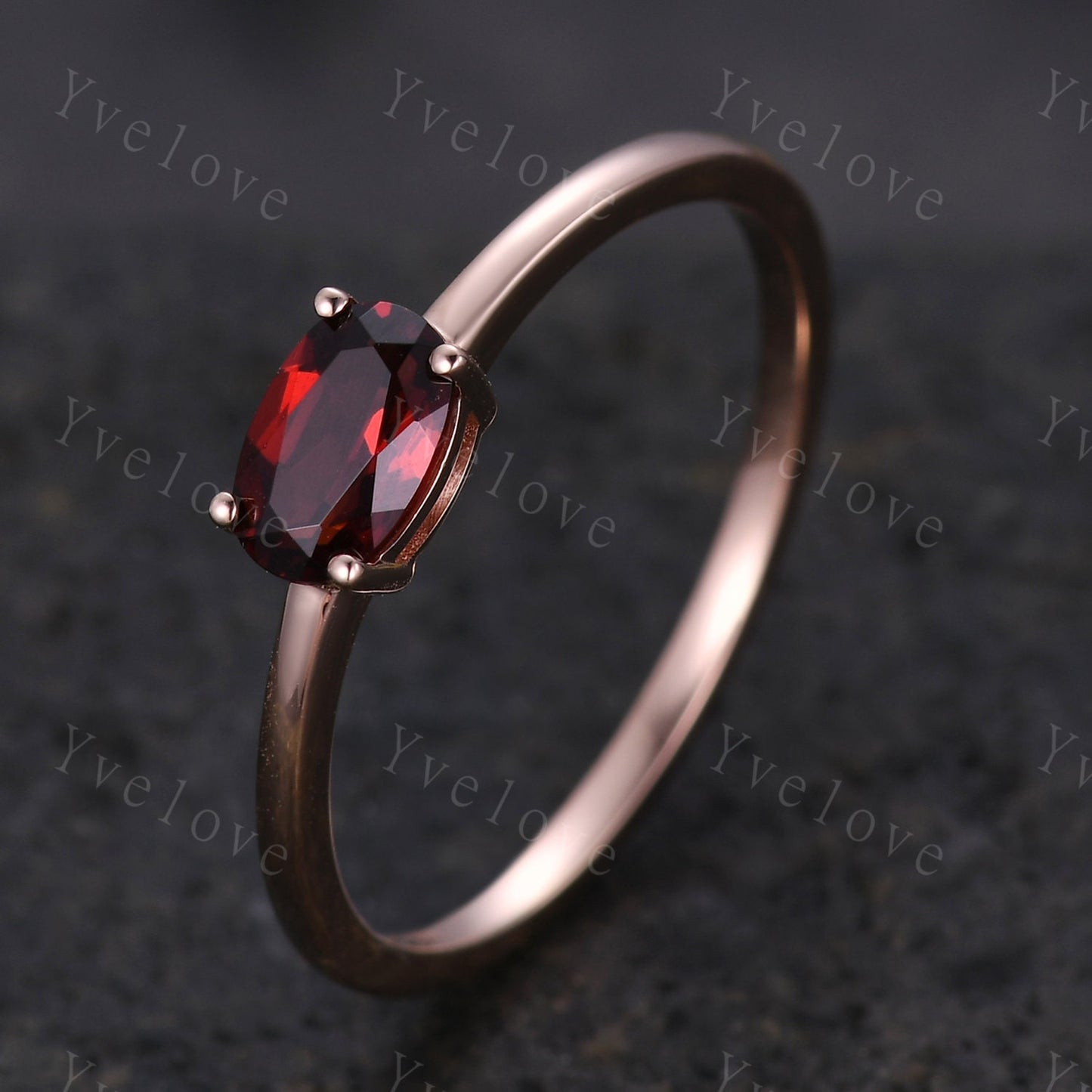 Red garnet engagement ring solid 14k rose gold 4x6mm oval cut garnet ring east west band solitaire ring natural garnet January birthday gift
