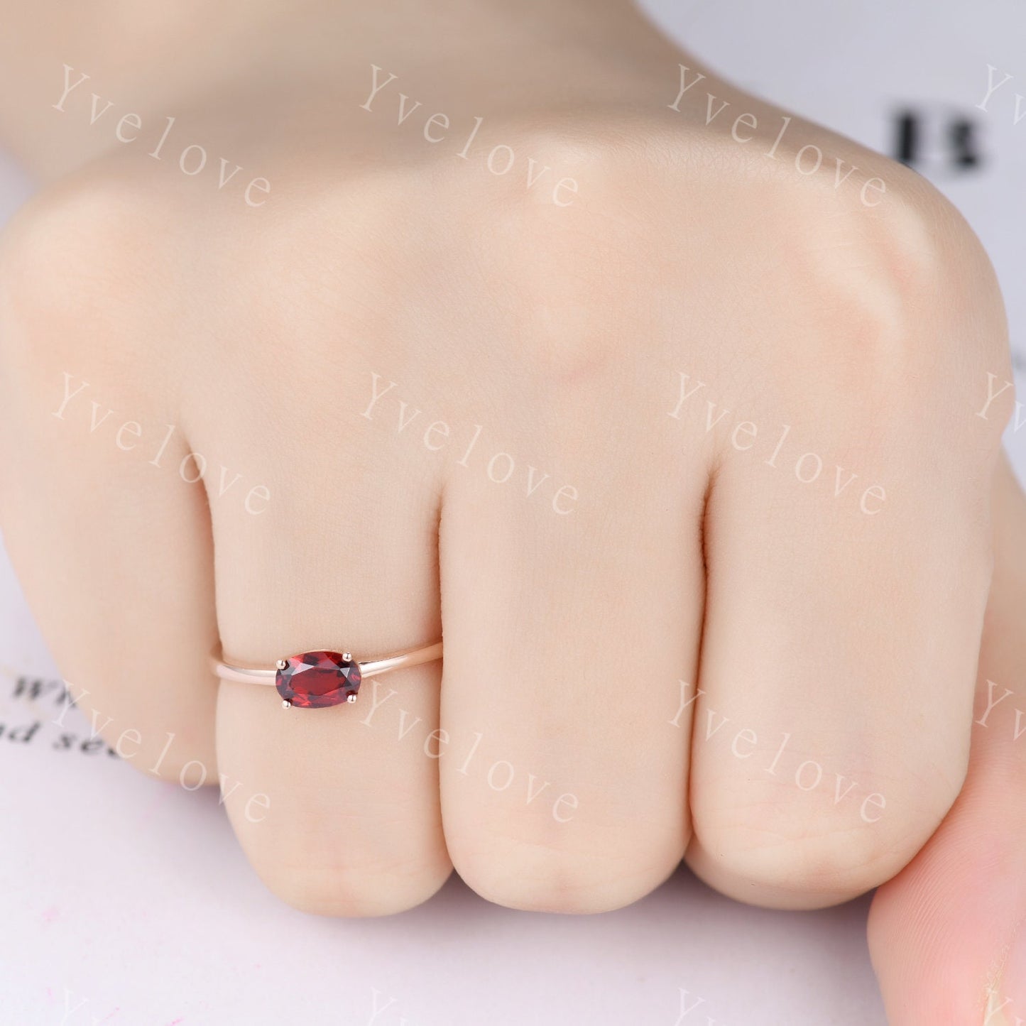 Red garnet engagement ring solid 14k rose gold 4x6mm oval cut garnet ring east west band solitaire ring natural garnet January birthday gift