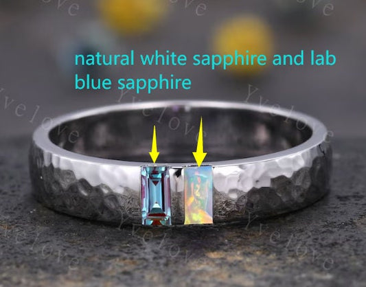 Custom order for Stephanie, 7mm band width and with a natural white sapphire and lab blue sapphire, Silver