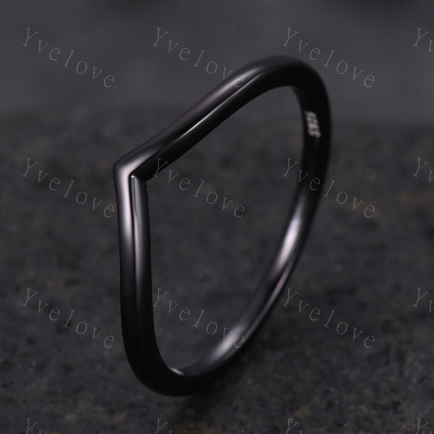 Art Deco 14K Black Gold Curved Wedding Band,Vintage Retro Matching Band,Black Gold Plated Ring,Women Stacking Band Dainty Bridal Ring Gift