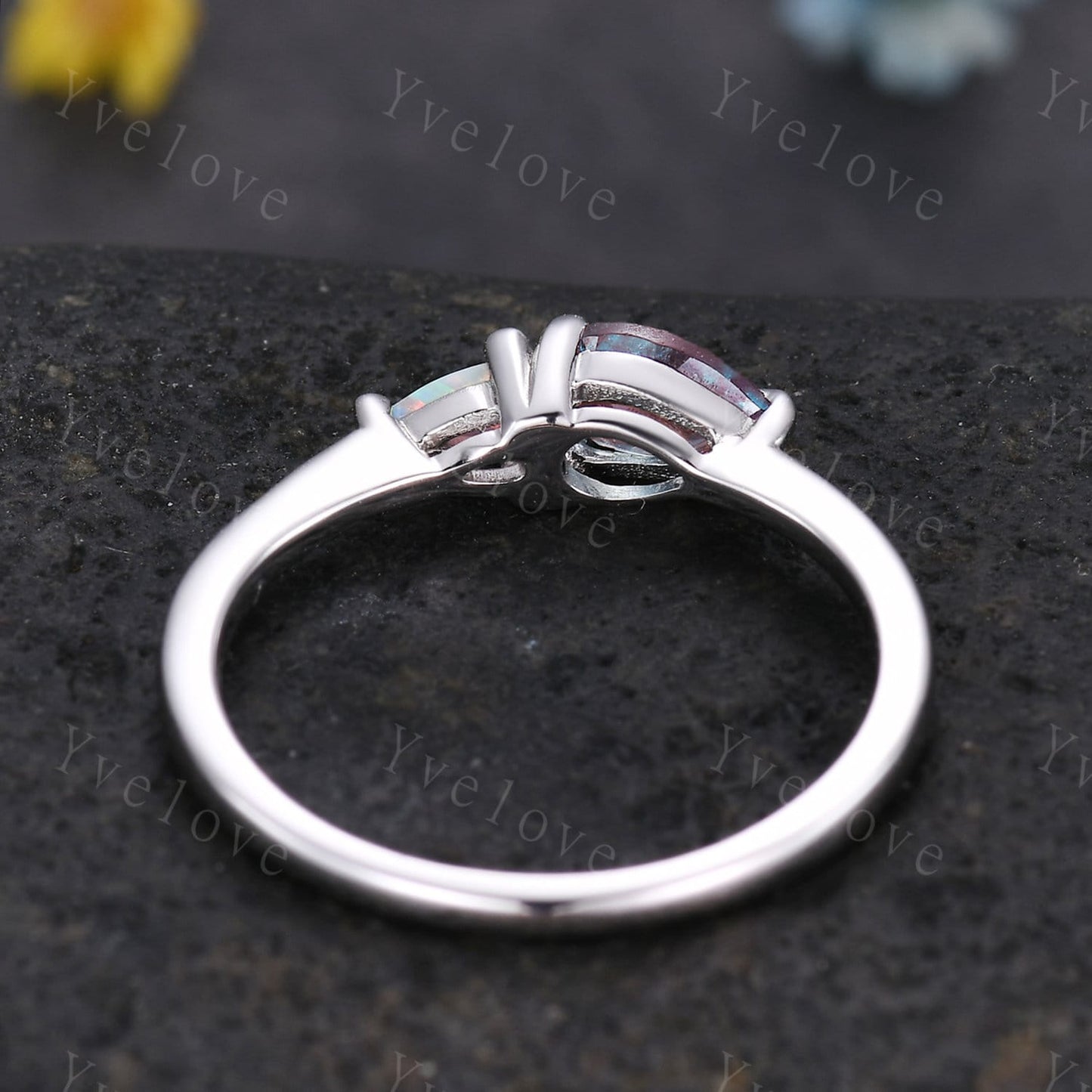 Vintage Alexandrite Opal Engagement Ring,Pear Cut Gems,Art Deco Alexandrite Wedding Band,Unique Women Bridal Promise Ring,Customized Gift