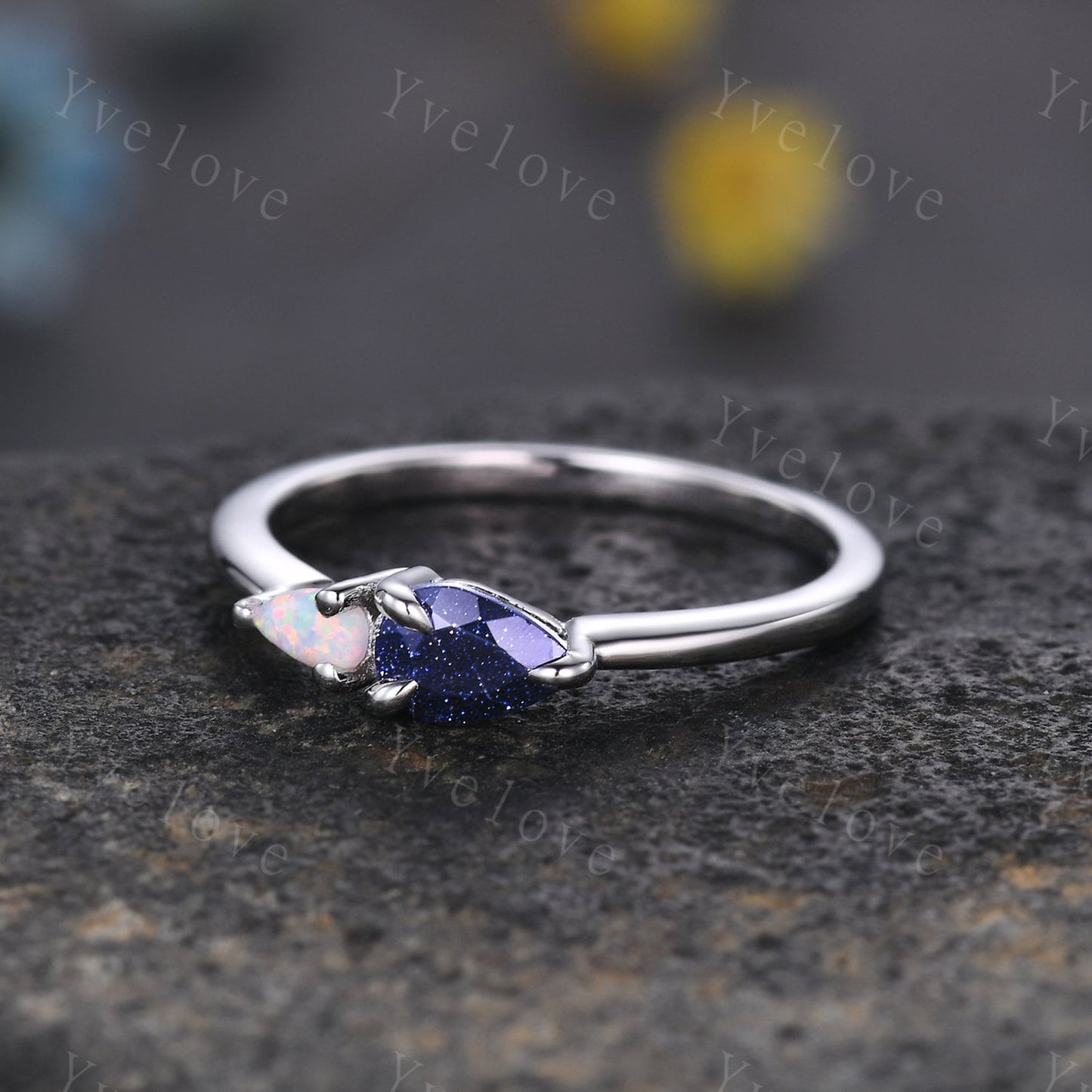Vintage Sandstone Opal Engagement Ring,Pear Cut Gems,Art Deco White Opal Wedding Band,Unique Women Bridal Promise Ring,Sterling Silver Ring