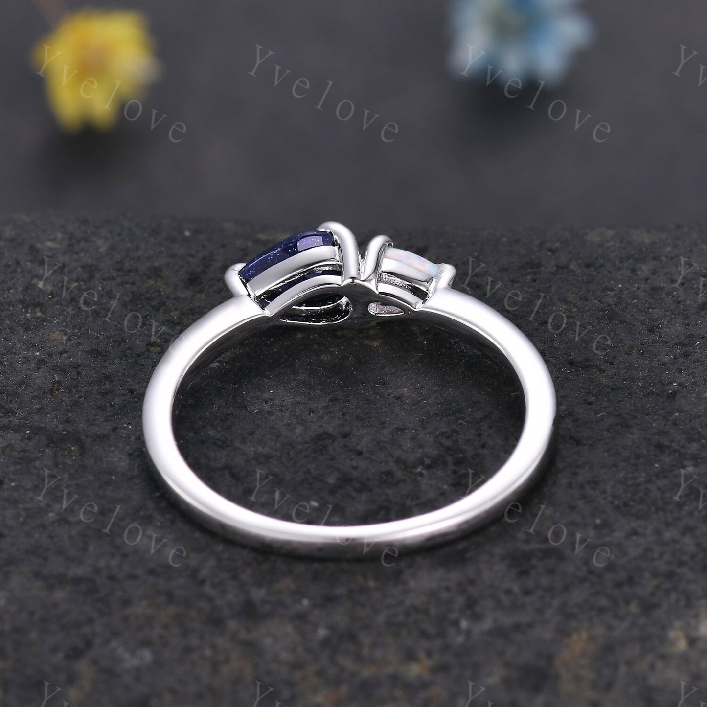 Vintage Sandstone Opal Engagement Ring,Pear Cut Gems,Art Deco White Opal Wedding Band,Unique Women Bridal Promise Ring,Sterling Silver Ring