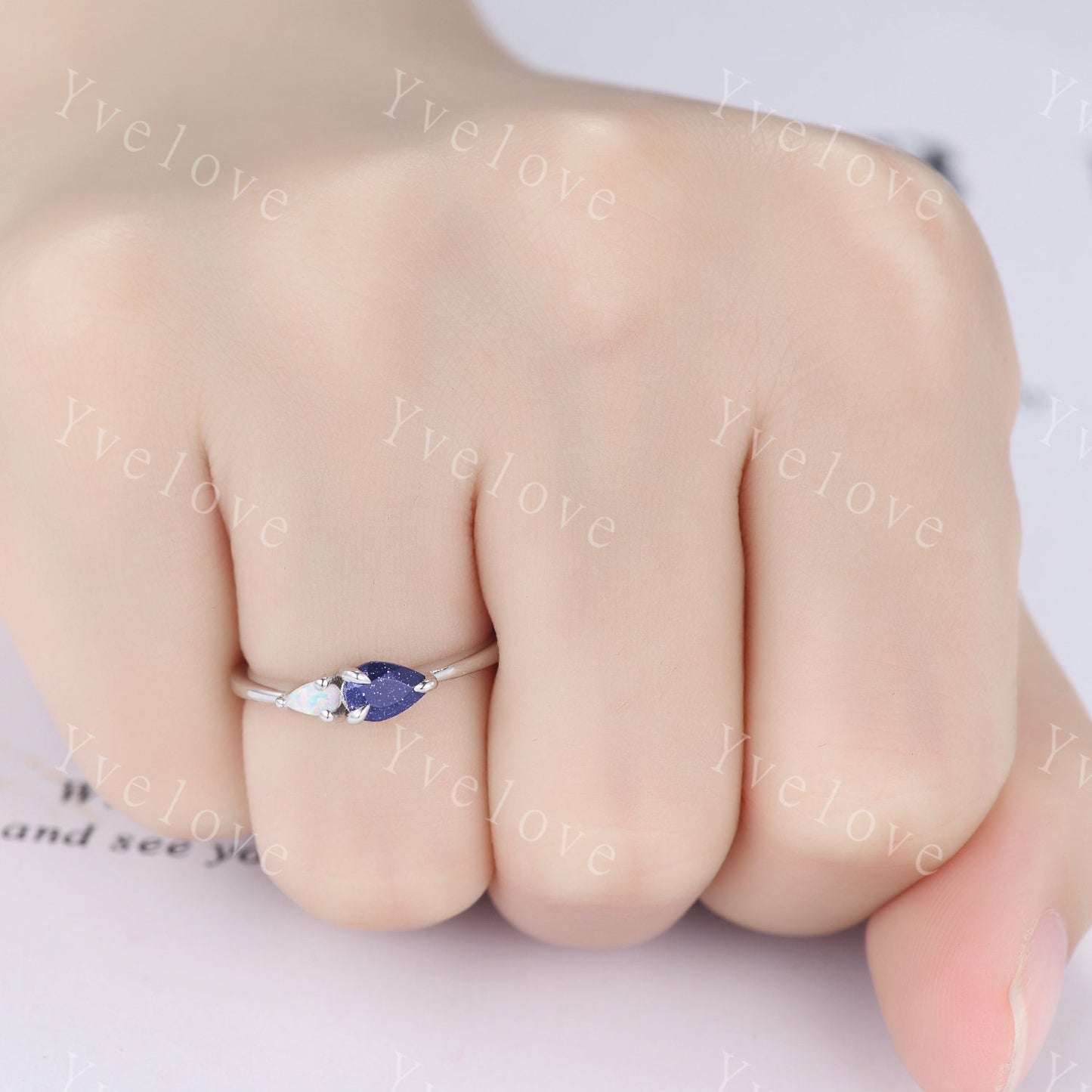 Vintage Sandstone Opal Engagement Ring,Pear Cut Gems,Art Deco White Opal Wedding Band,Unique Women Bridal Promise Ring,Sterling Silver Ring