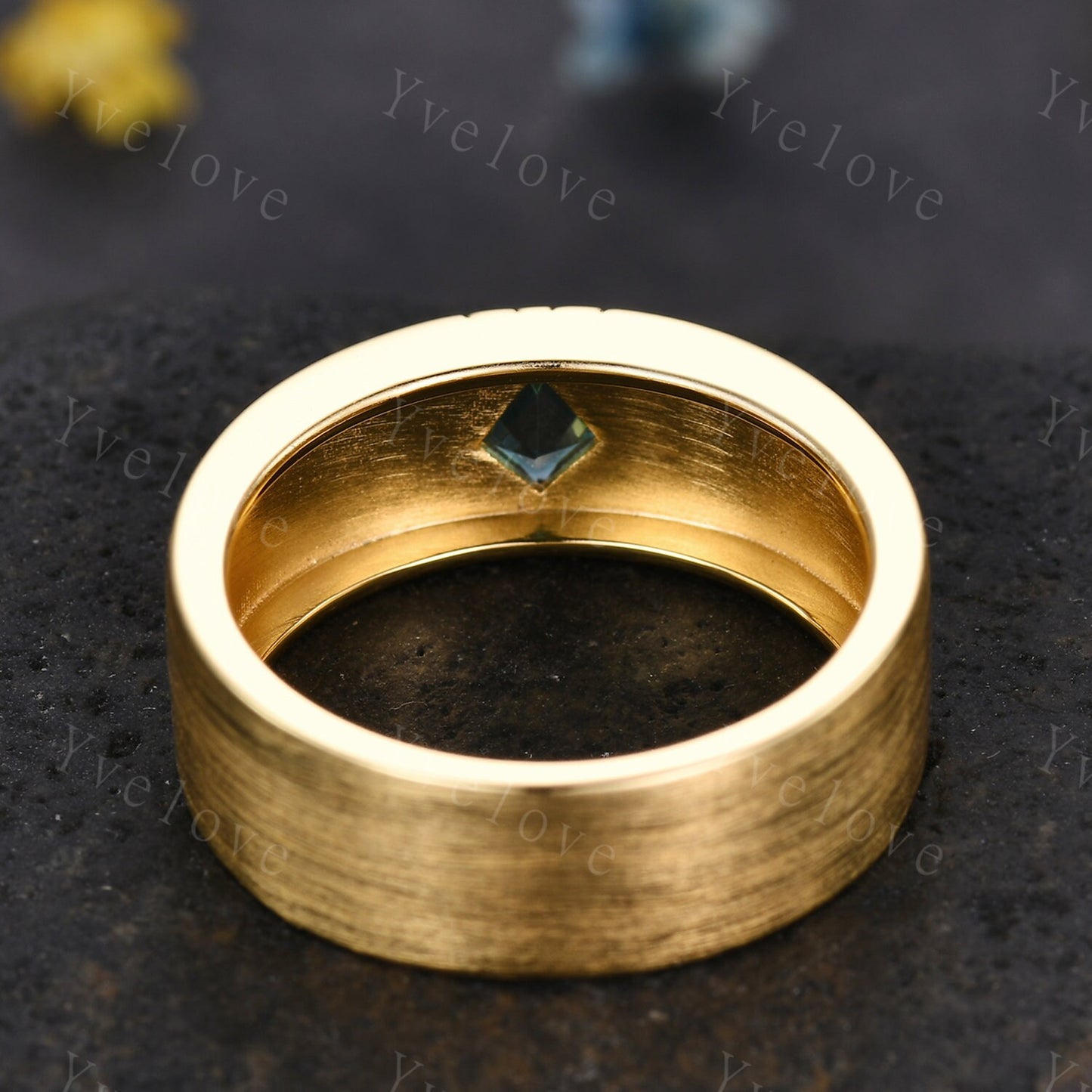7mm Solid Gold Mens Kite Cut London Blue Topaz Wedding Band Topaz Engagement Ring Matte Finished Band Mens Stacking Band His Wedding band