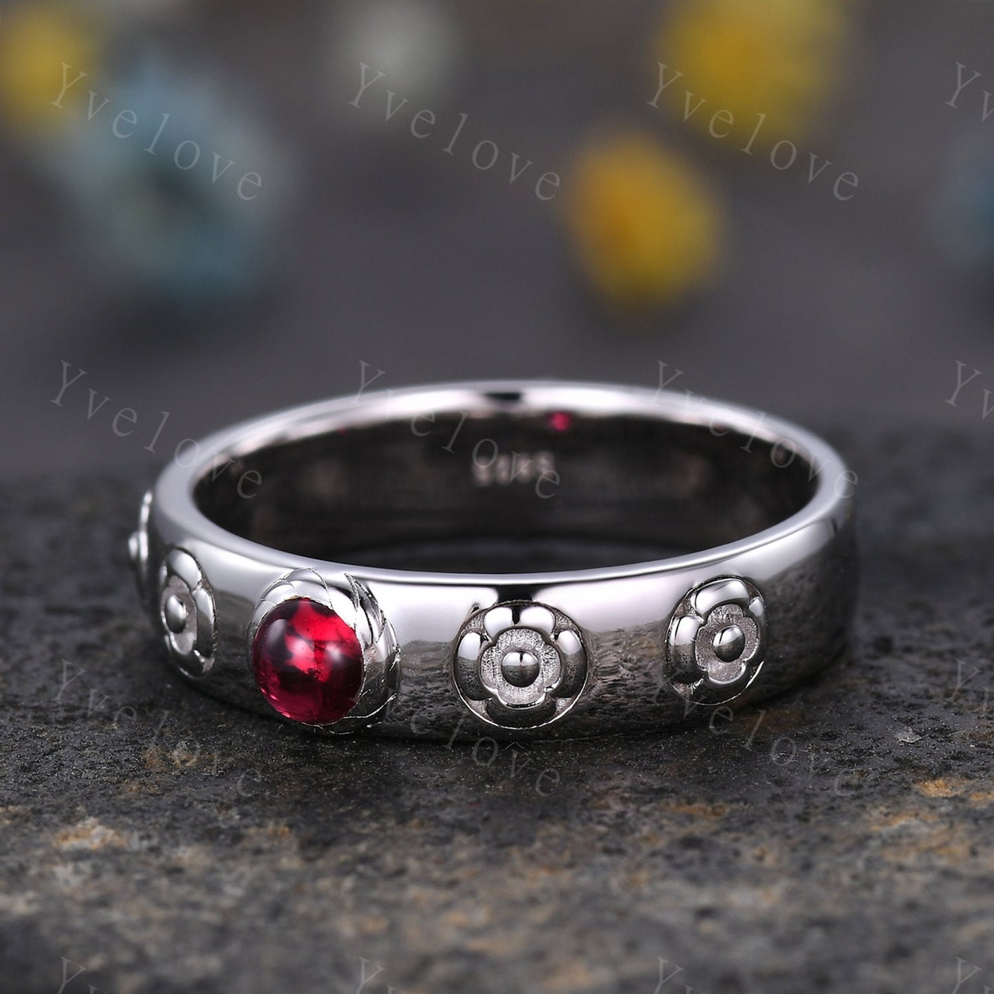 Howls Moving Castle Ring 4mm Round Natural Red Ruby Wedding Band S925 Silver Ring Howl's Ring Sophie's Ring Stacking Matching Band Gift