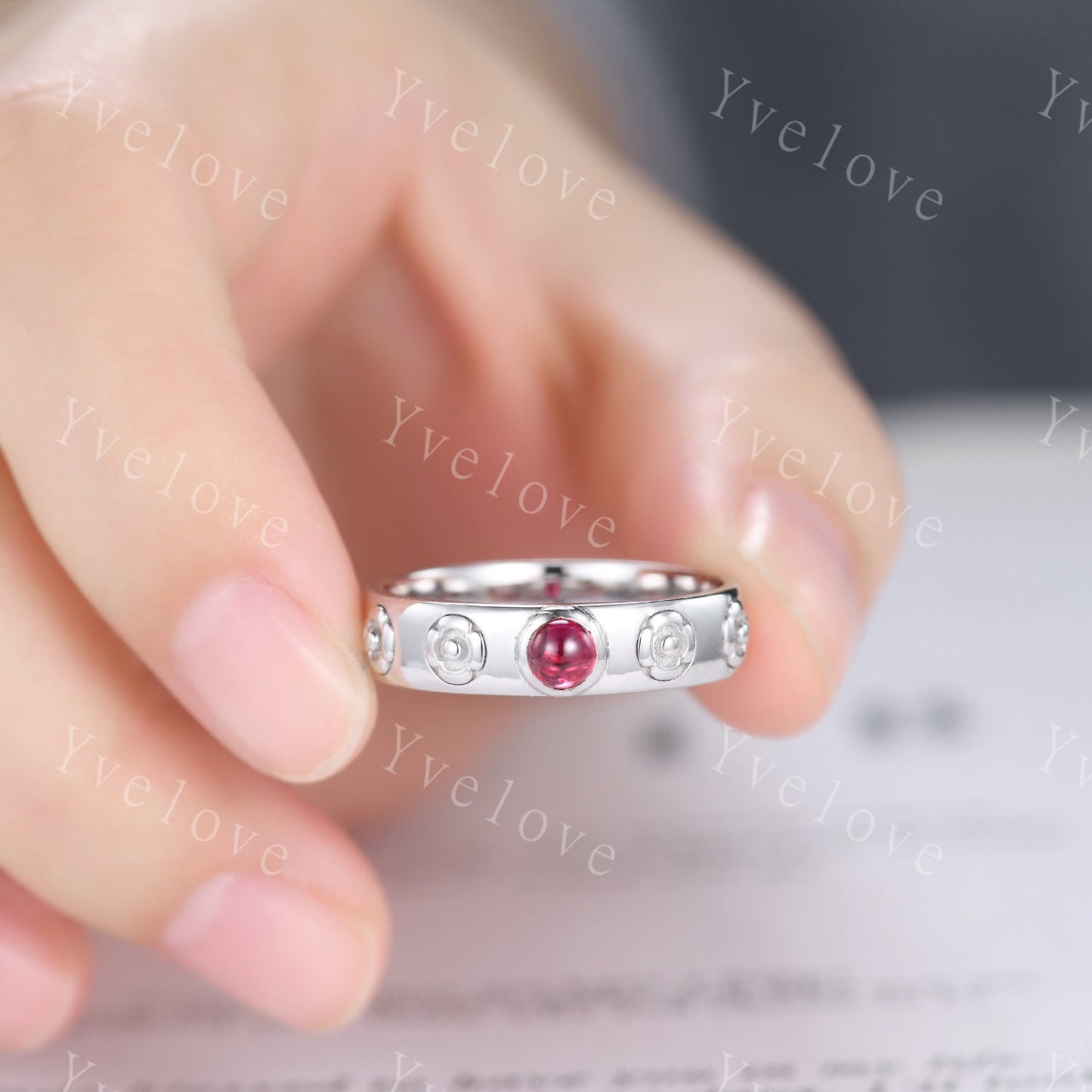 Howls Moving Castle Ring 4mm Round Natural Red Ruby Wedding Band S925 Silver Ring Howl's Ring Sophie's Ring Stacking Matching Band Gift