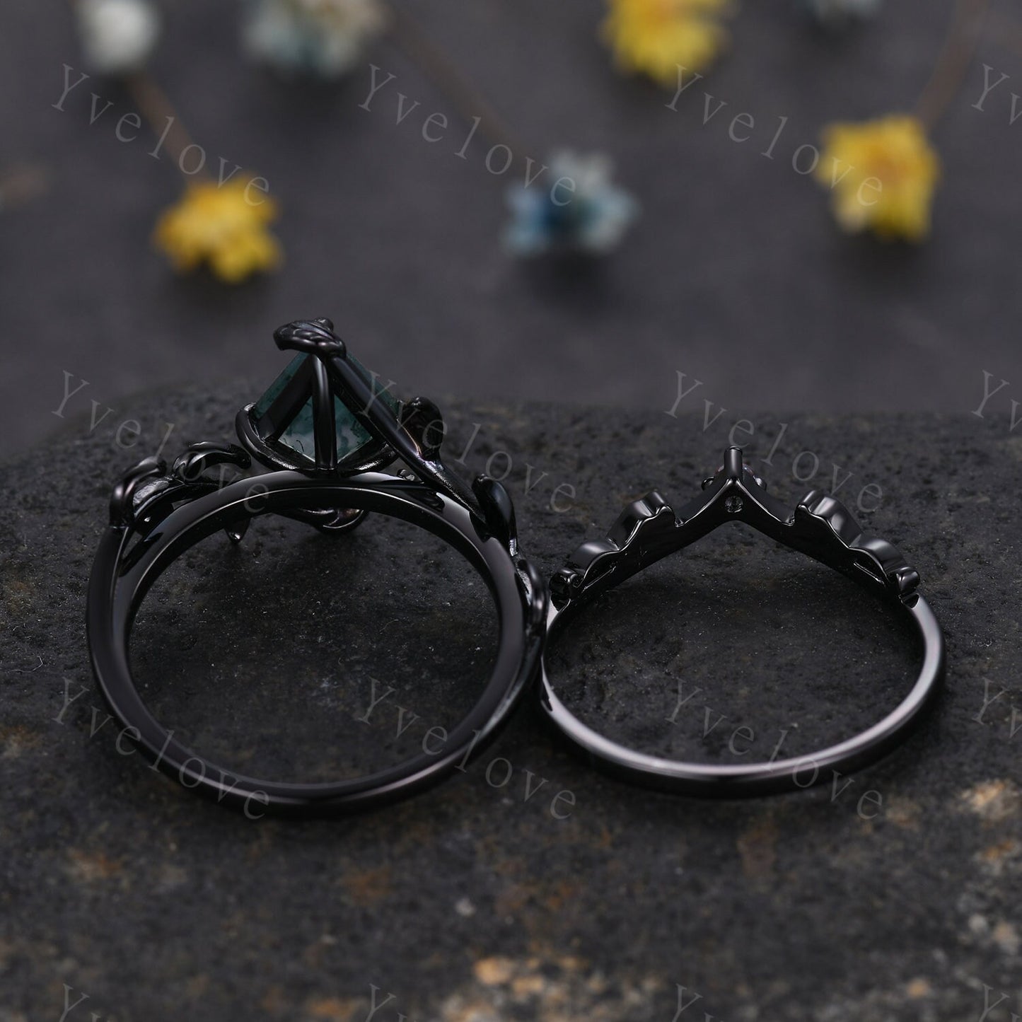 Art Deco Kite Moss Agate Ring,Vintage Twig Vine Leaf Ring,Unique Moss Agate Engagement Ring,Alexandrite Ring,Promise Anniversary Bridal Ring