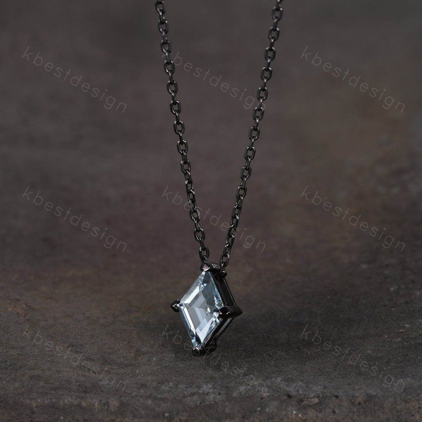 Lozenge cut Aquamarine Necklace Black Gold Rhodium Plated Necklace March Birthstone Necklace Unique Personalized Pendant Gift for Her