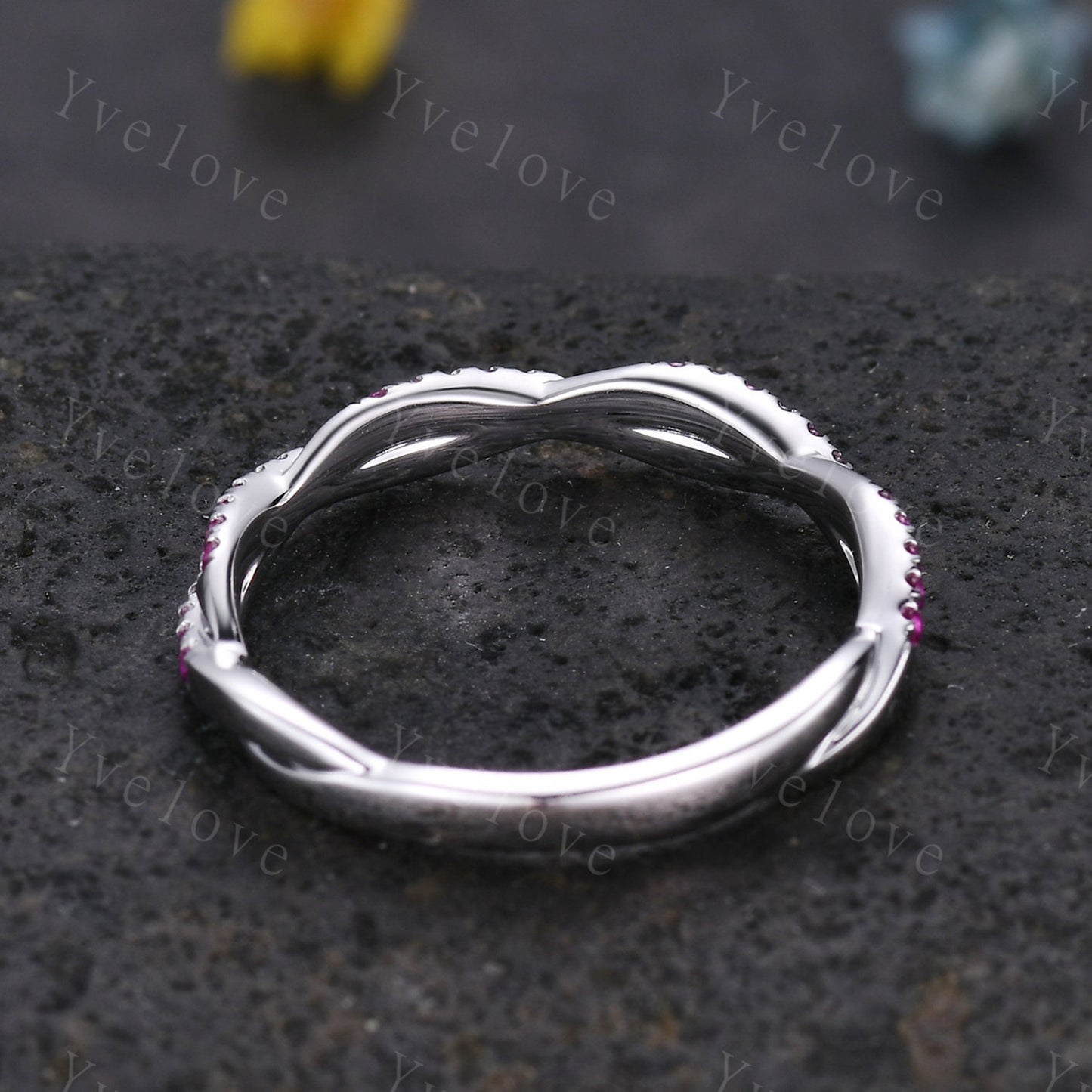 Natural ruby ring,red ruby wedding band twisted shape eternity ring 14k white gold engagement ring stacking matching band Valentine gift