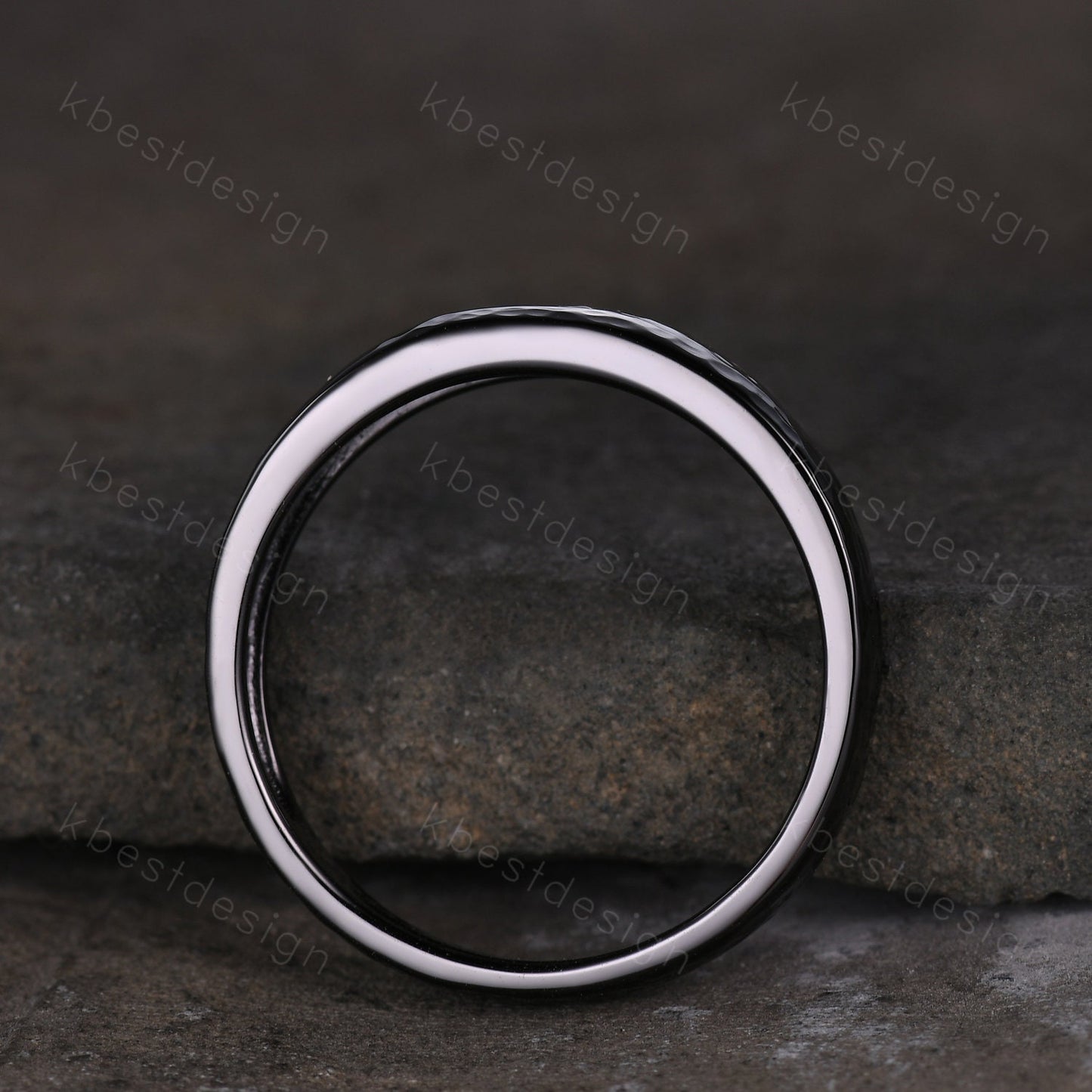 Mens Natural Moss agate Wedding Band 5mm Black Gold Band Baguette Cut Green Agate Band Men's Hammered Wedding Band Anniversary Gift for Him
