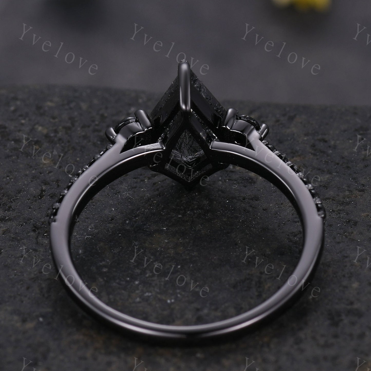 Dainty Kite Cut Salt and Pepper Diamond Engagement Ring Antique Black Gold Ring Black Spinel Gems Bridal Ring Promise Ring Handmade Gift
