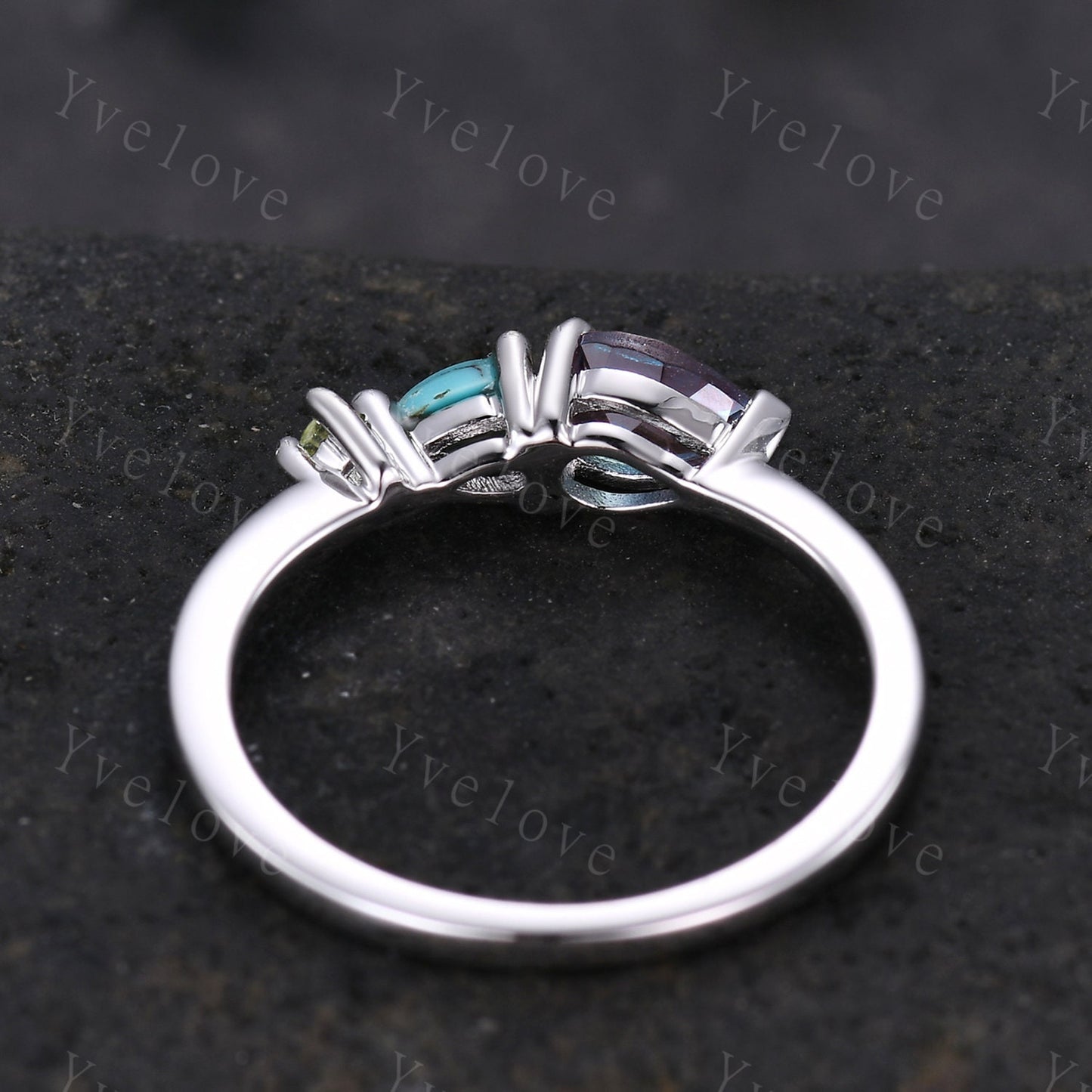Vintage Alexandrite Turquoise Engagement Ring,Pear Cut Gems,Art Deco Peridot Wedding Band,3 Stone Unique Women Bridal Promise Ring,Custom
