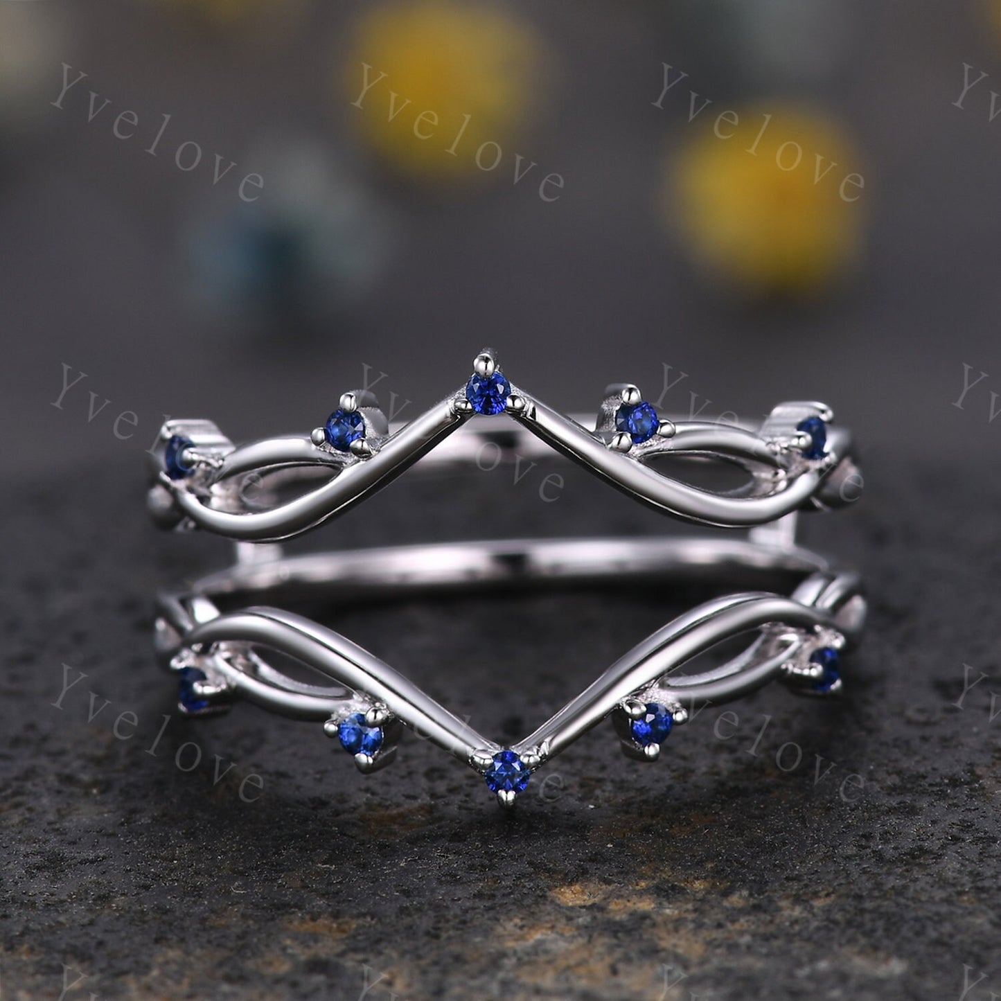 Vintage Blue Sapphire Engagement Ring,Twig Enhancer Stacking Band,Women Vine Band,Art Deco Curved Branch Wedding Band,Platinum Silver Ring