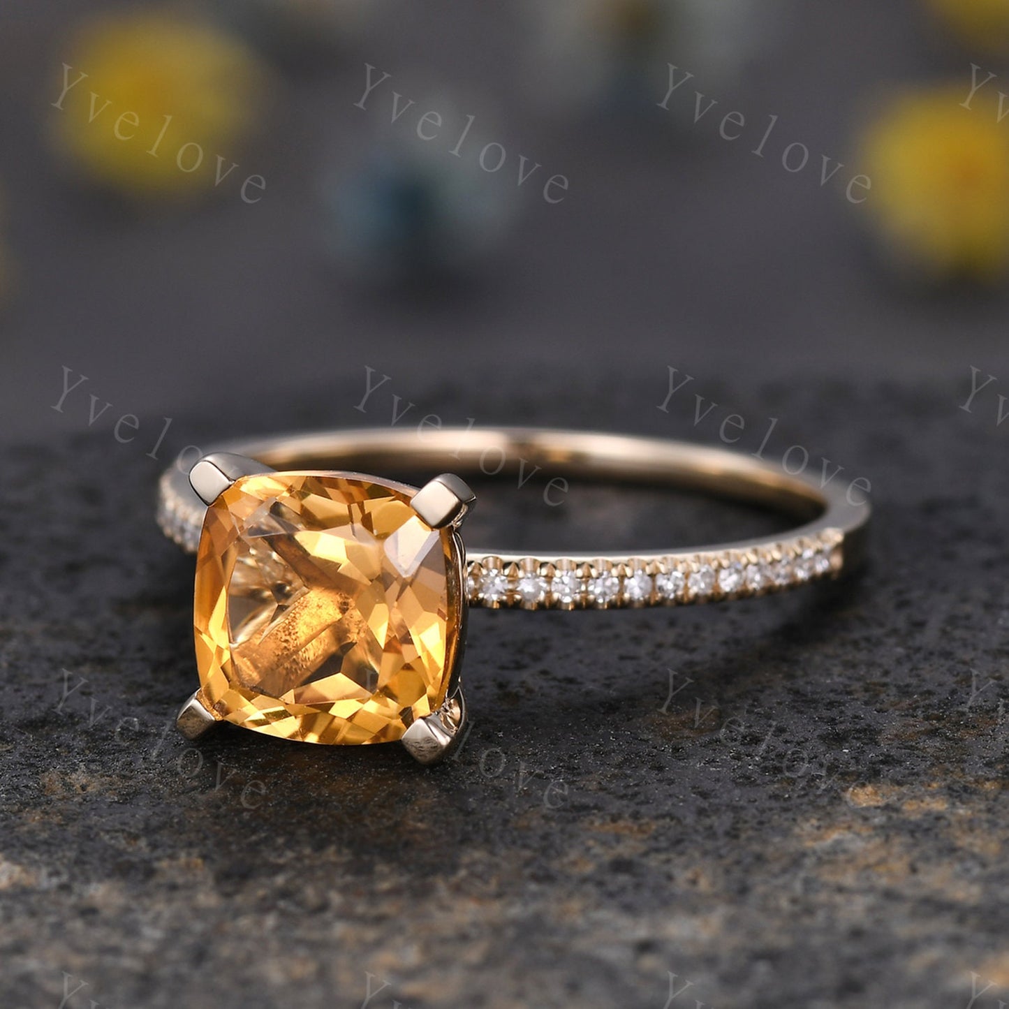 Citrine ring citrine jewelry 14k yellow gold engagement ring natural gemstone diamond band stacking ring anniversary ring custom jewelry
