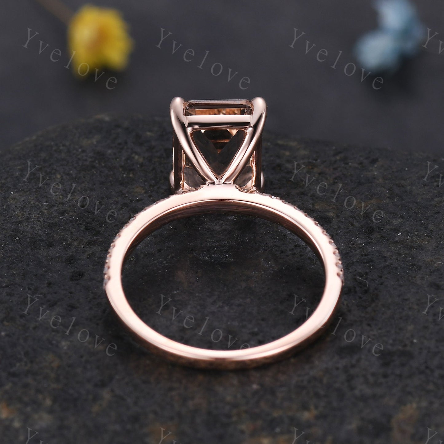 Morganite Engagement Ring 14k Rose Gold Diamond Wedding Band 7x9mm Emerald Cut Pink Morganite Ring Bridal Promise Ring Women Valentine Gift