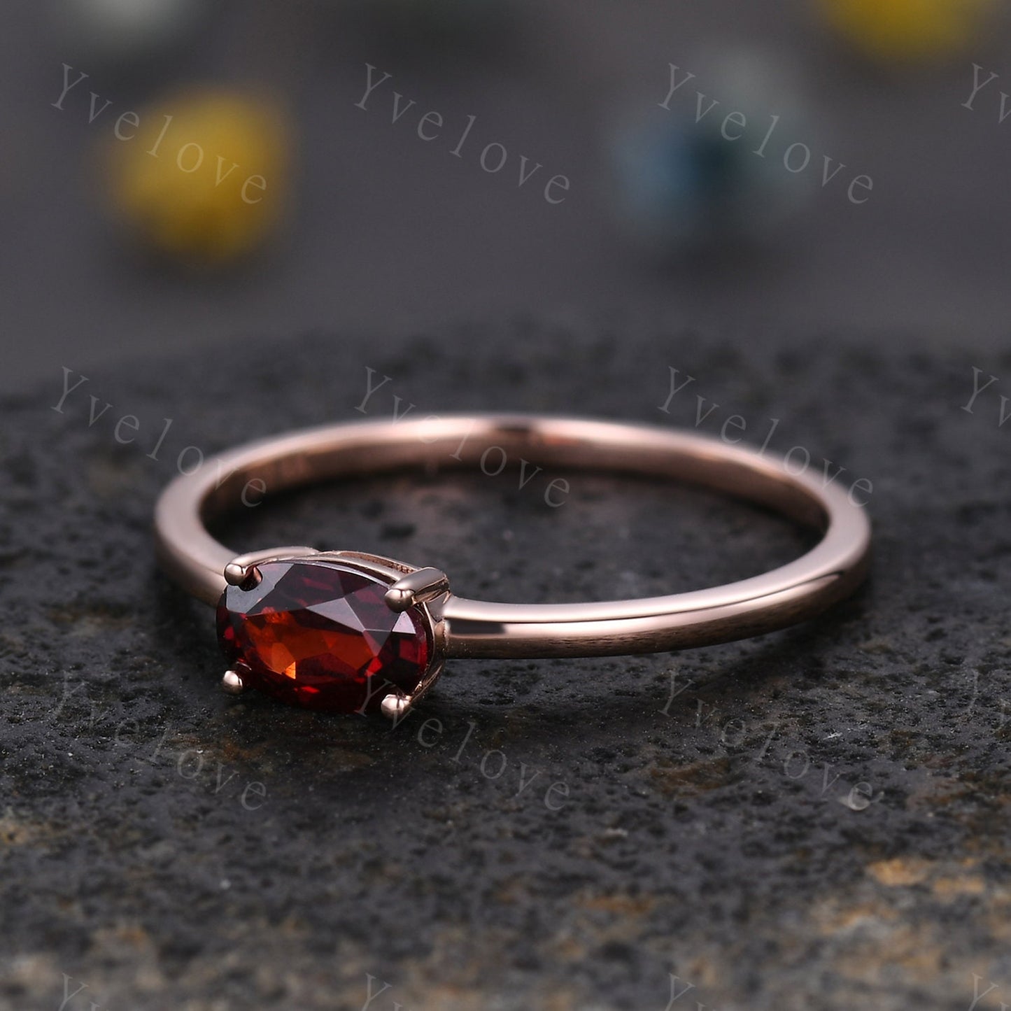 Red garnet engagement ring solid 14k rose gold 4x6mm oval cut garnet ring east west band solitaire ring natural garnet January birthday gift