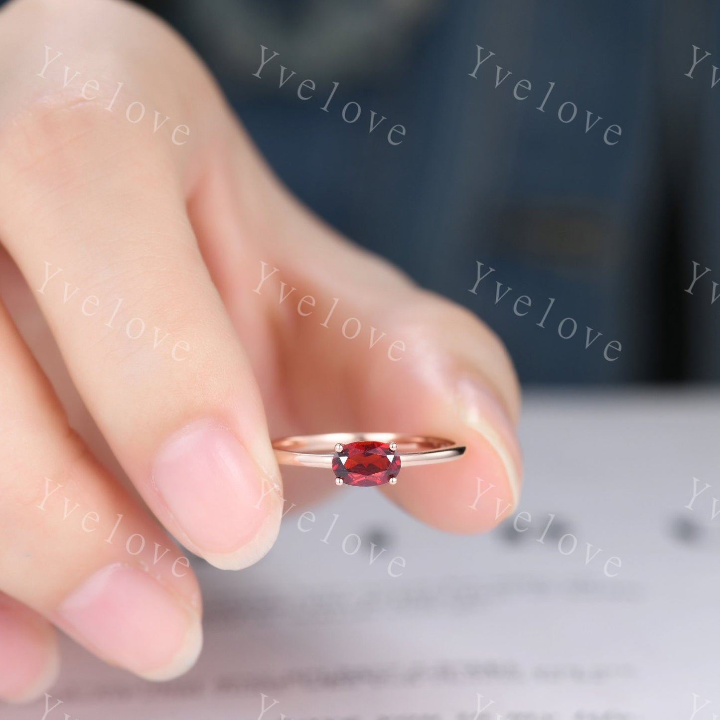 Red garnet engagement ring solid 14k rose gold 4x6mm oval cut garnet ring east west band solitaire ring natural garnet January birthday gift