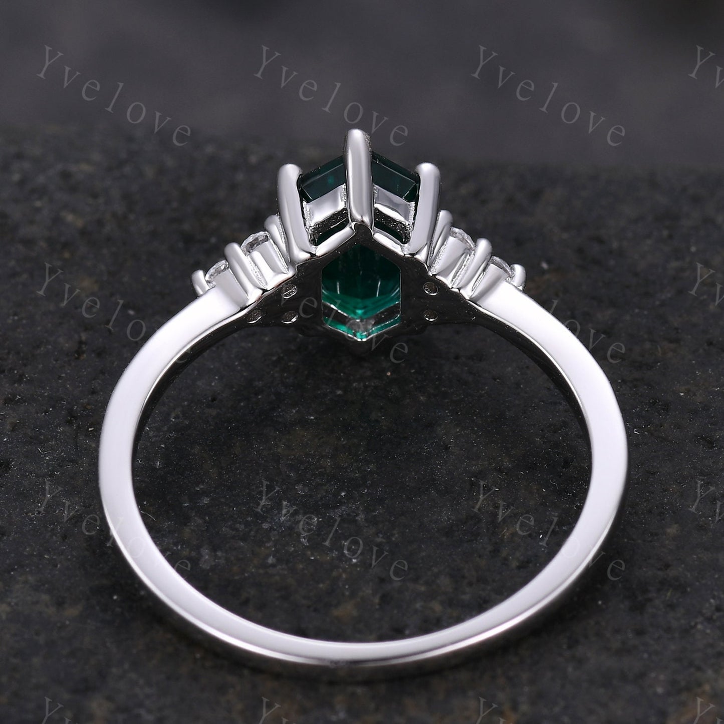 3 Set,Retro hexagon Emerald Ring,Vintage Sterling Silver Ring Set,Unique Emerald Engagement Ring,Promise Ring,Anniversary Ring Gift For Her