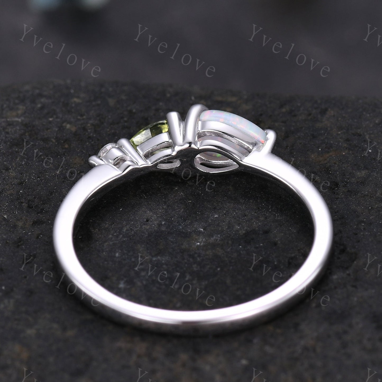 Vintage Opal Peridot Engagement Ring,Pear Cut Gems,Art Deco Moissanite Wedding Band,3 Stone Unique Women Bridal Promise Ring,Birthday Gift