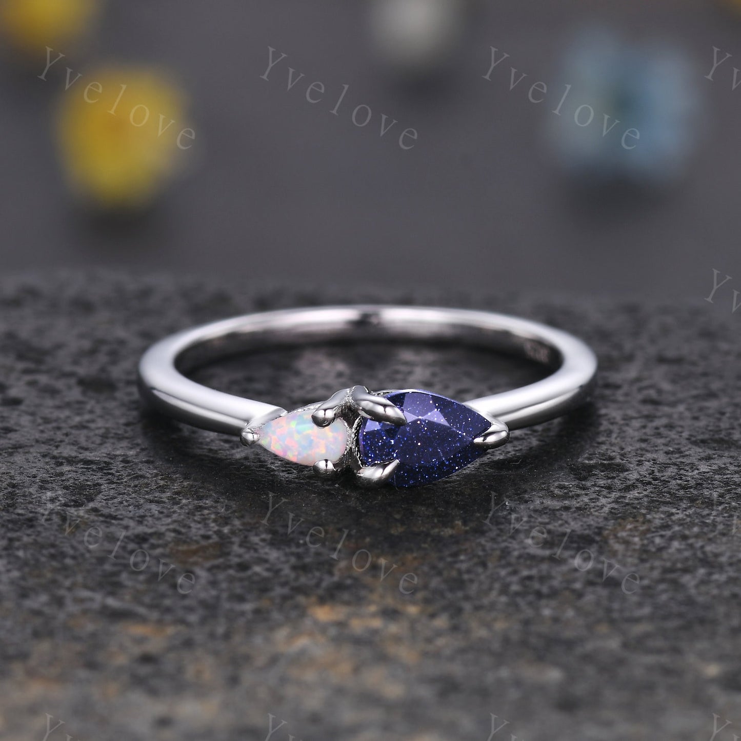 Vintage Sandstone Opal Engagement Ring,Pear Cut Gems,Art Deco White Opal Wedding Band,Unique Women Bridal Promise Ring,Sterling Silver Ring