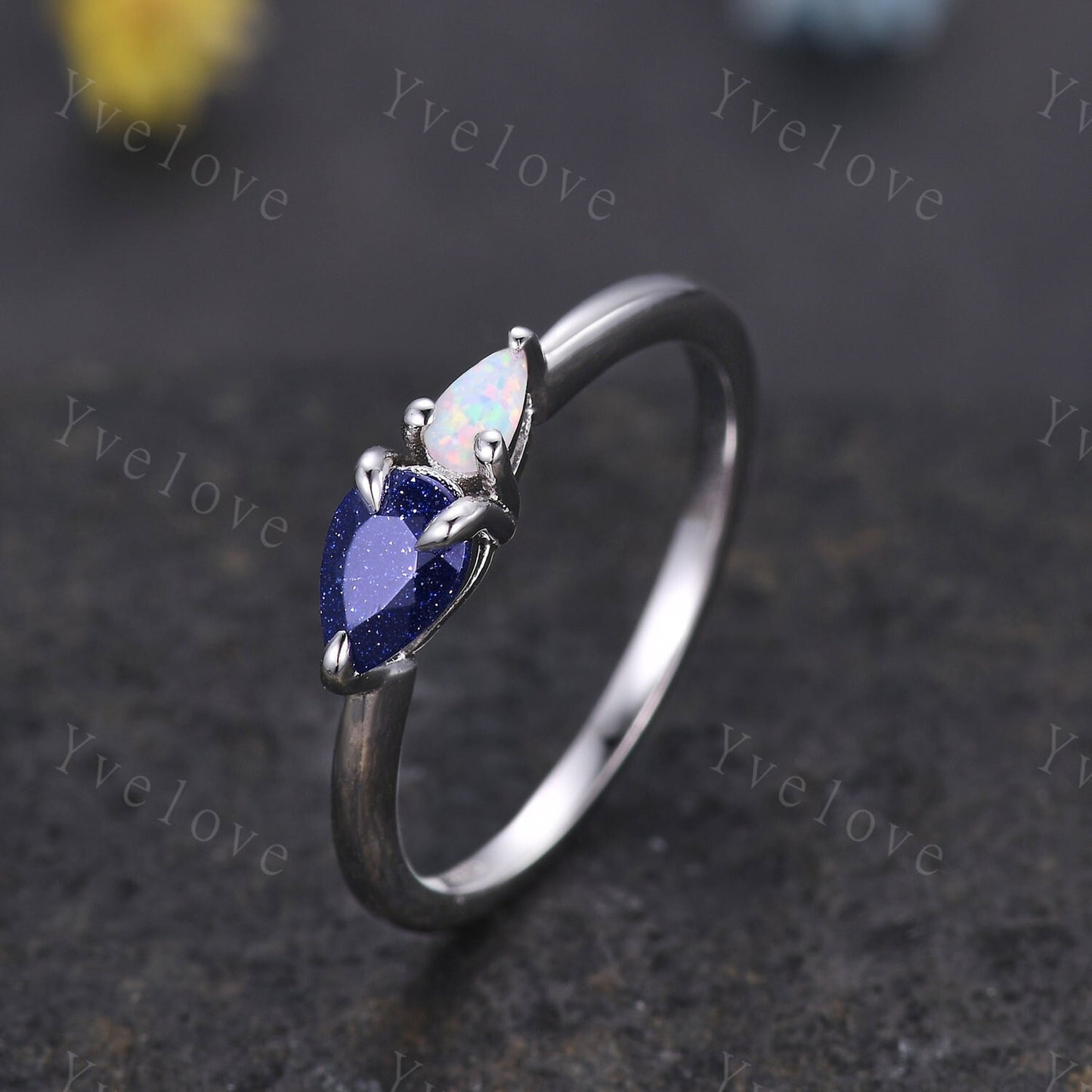 Vintage Sandstone Opal Engagement Ring,Pear Cut Gems,Art Deco White Opal Wedding Band,Unique Women Bridal Promise Ring,Sterling Silver Ring