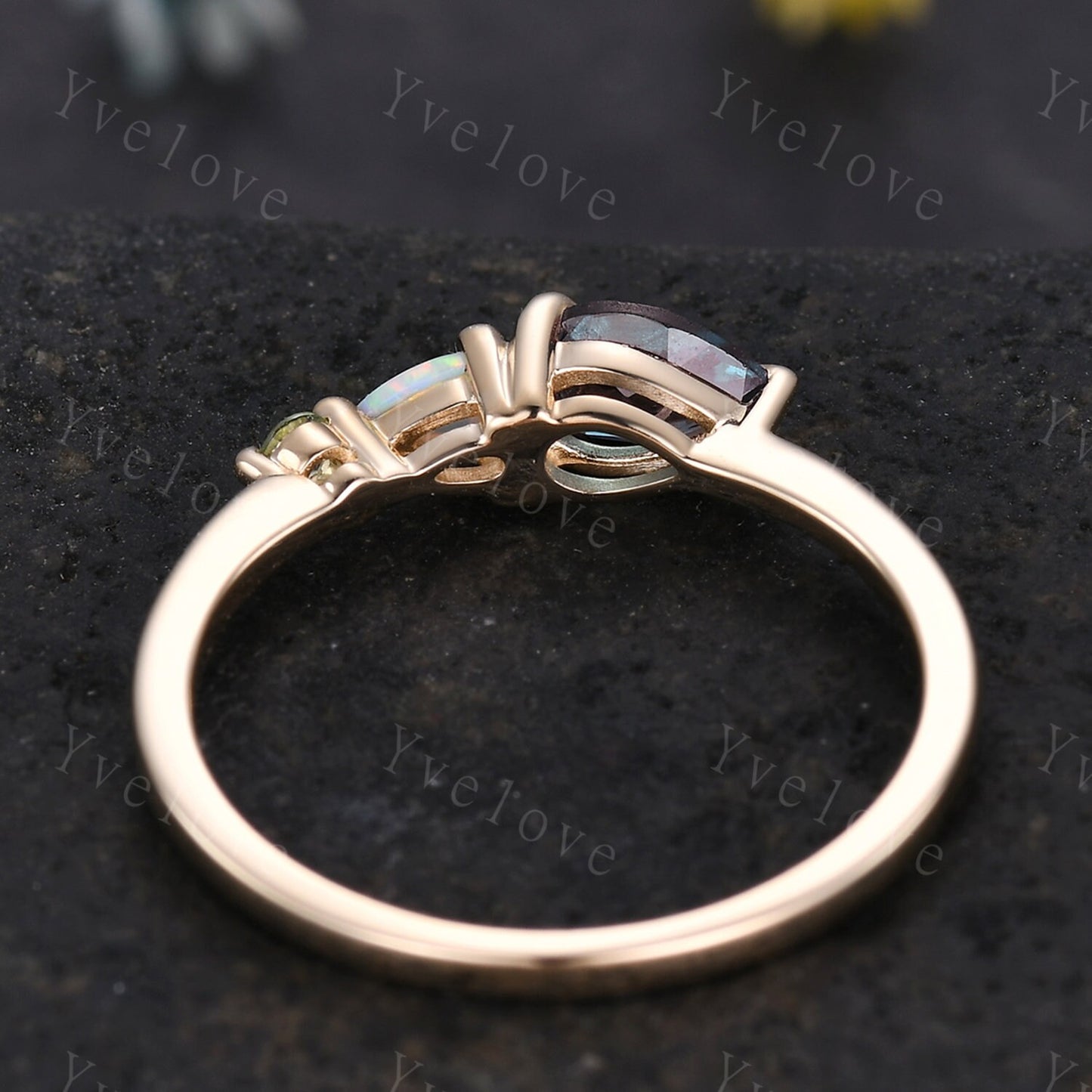 Vintage Alexandrite Opal Engagement Ring,Pear Cut Gems,Art Deco Peridot Wedding Band,3 Stone Unique Women Bridal Promise Ring,14k Gold Ring