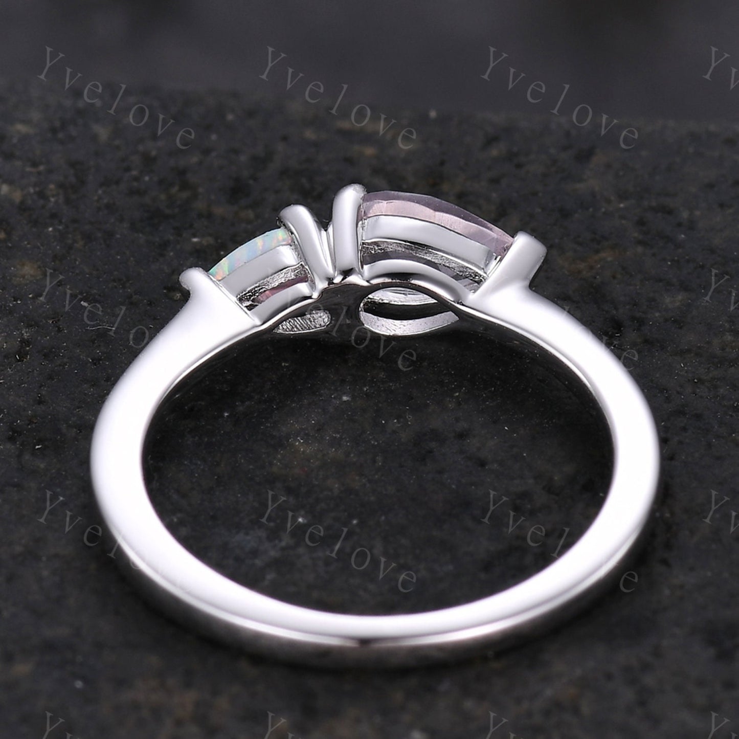 Vintage Rose  Quartz Opal Engagement Ring,Pear Cut Gems,Art Deco White Opal Wedding Band,Unique Women Bridal Promise Ring,Customized Gift