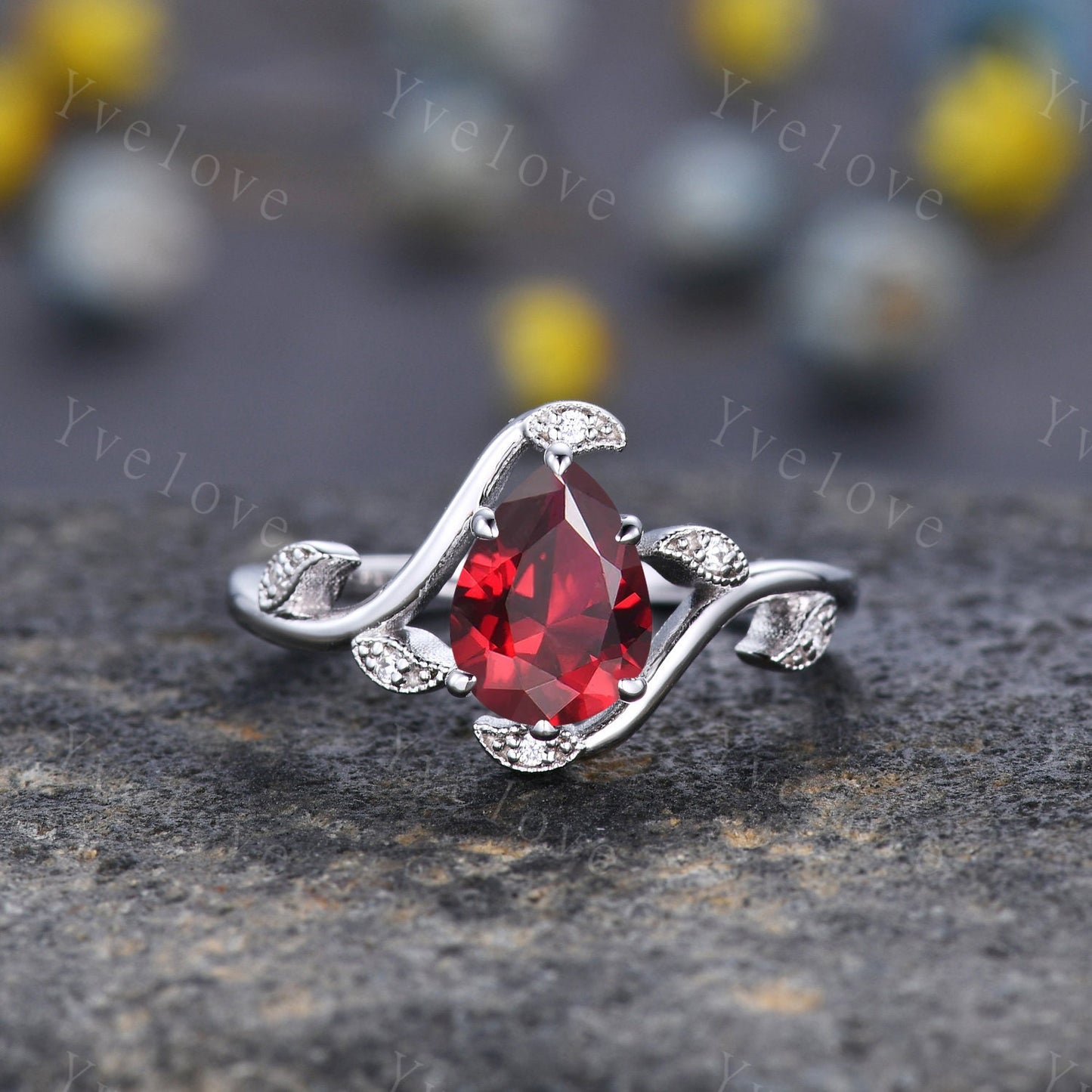 Retro Teardrop Red Garnet Ring,Vintage Sterling Silver Ring Set,Unique Garnet Engagement Ring,Promise Ring,Anniversary Bridal Gift,Custom