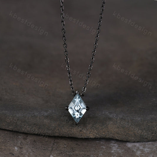 Lozenge cut Aquamarine Necklace Black Gold Rhodium Plated Necklace March Birthstone Necklace Unique Personalized Pendant Gift for Her